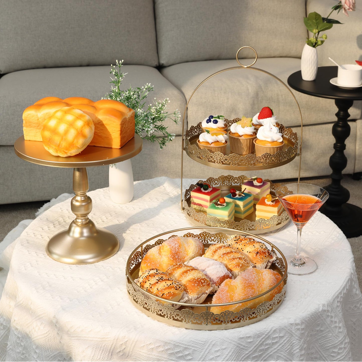 6 Pcs Gold Cake Stands Set, QENUIITEA Cake Display Pedestal Tiered Cupcake Holder Dessert Plate Serving Tower Tray Decorative for Wedding Birthday Party Baby Shower Celebration