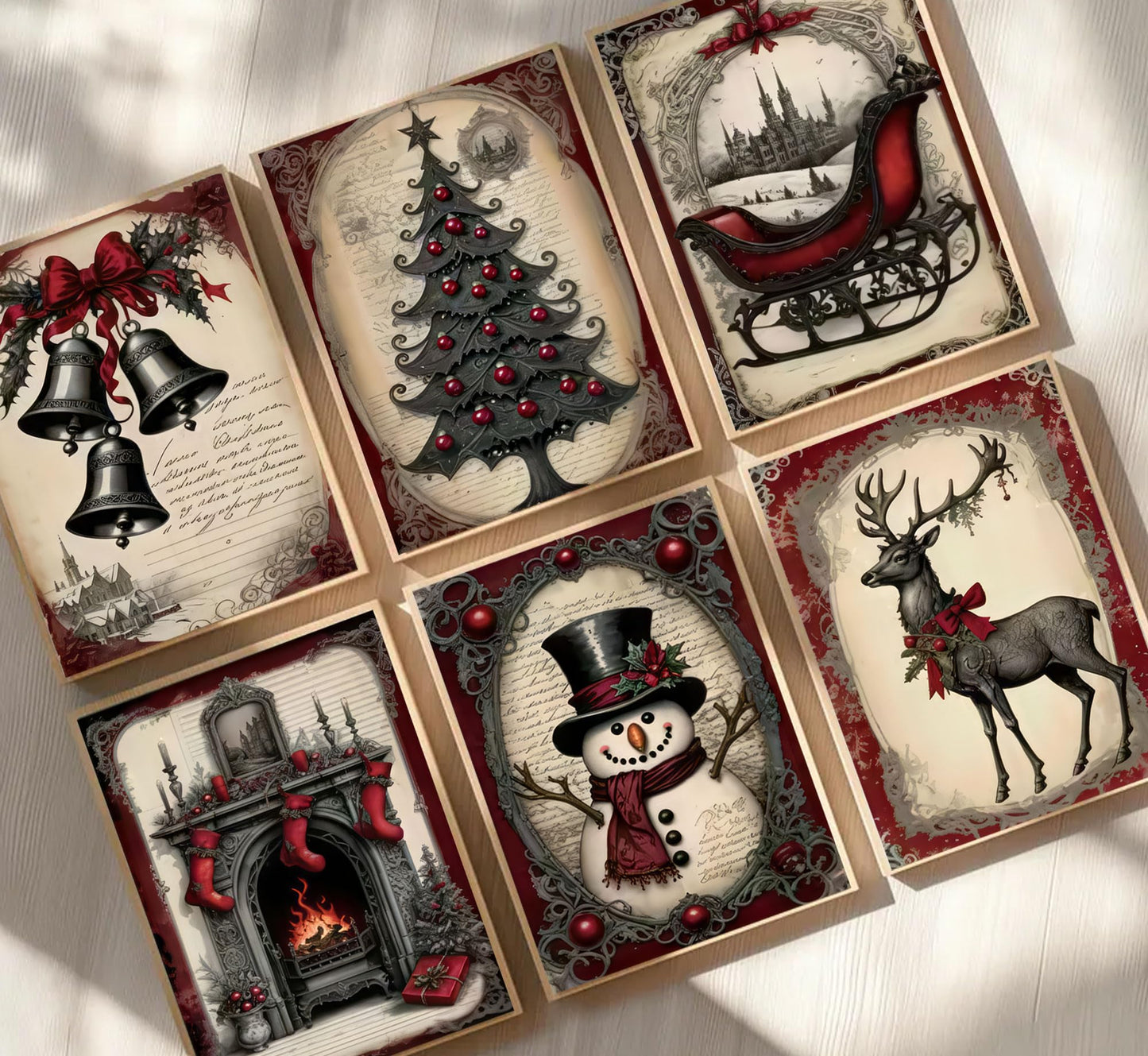 6pcs Christmas Canvas Wall Art Red Christmas Tree Snowman Elk Posters Prints Paintings Winter Landscape Festive Elements Wall Decor Pictures for Living Room And Bedroom Furniture Decoration Unframed