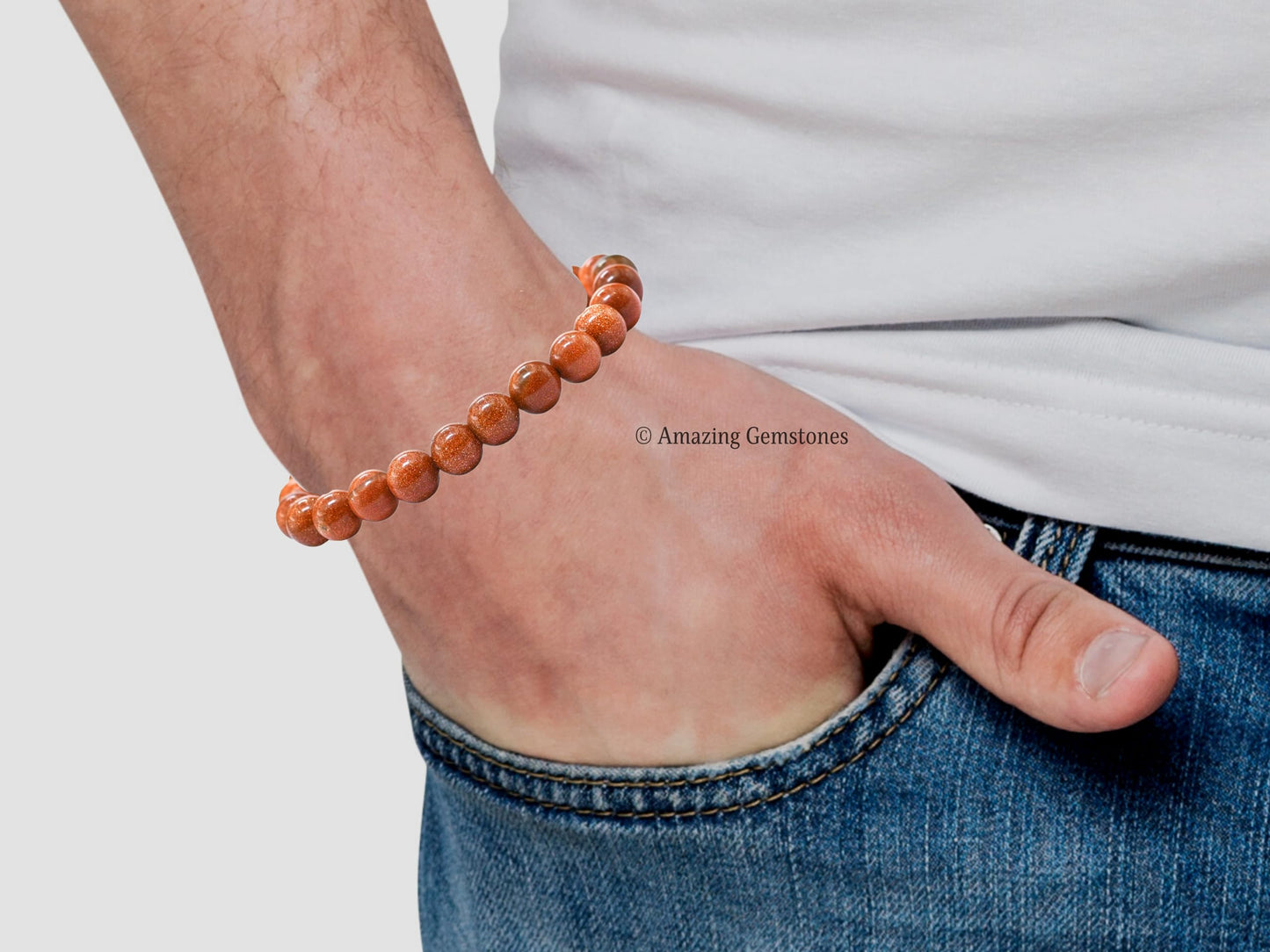 Amazing Gemstone Crystal Bracelet for Women Men's Gifts - Protection Healing Crystal Bracelet - 8mm Gemstone Beaded Stretchable Bracelet Pulseras Para Hombres Mujer Stocking Stuffers Mothers Day Gift (Red Goldstone)