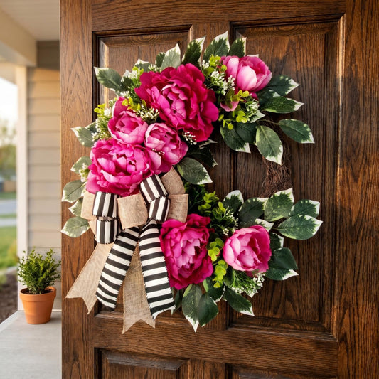 vofuly Spring Summer Wreath for Front Door,hot Pink Peony Wreath with Bow, Valentine Decor,Housewarming Gift, Wedding Door Decoration,Farmhouse Porch decor-20 inch