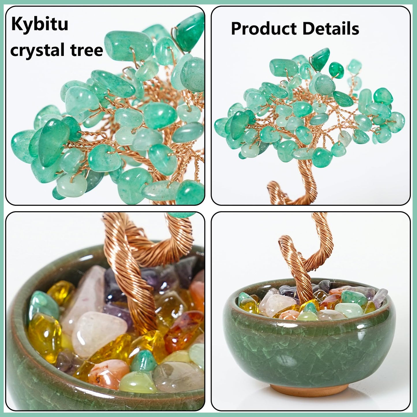 Green Aventurine Crystal Tree for Office Desk Home Room Decor, Crystal Tree of Life with Copper Wire, Ceramic Base, Meditation Gift for Women, Yoga, Birthday Gift