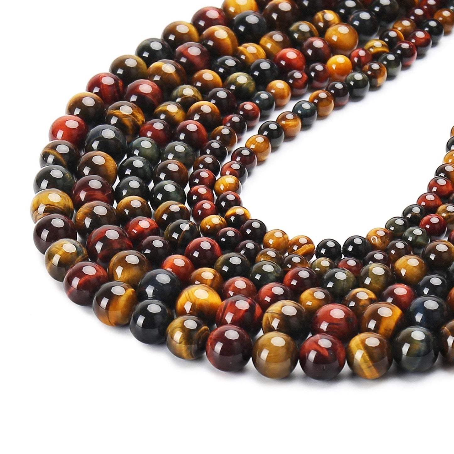 Natural Tricolor Tiger Eye Beads, Grade AAA Gemstone Round Loose Beads 10MM 40PCs Bulk Lot Options, Semi Precious Stone Beads for Jewelry Making
