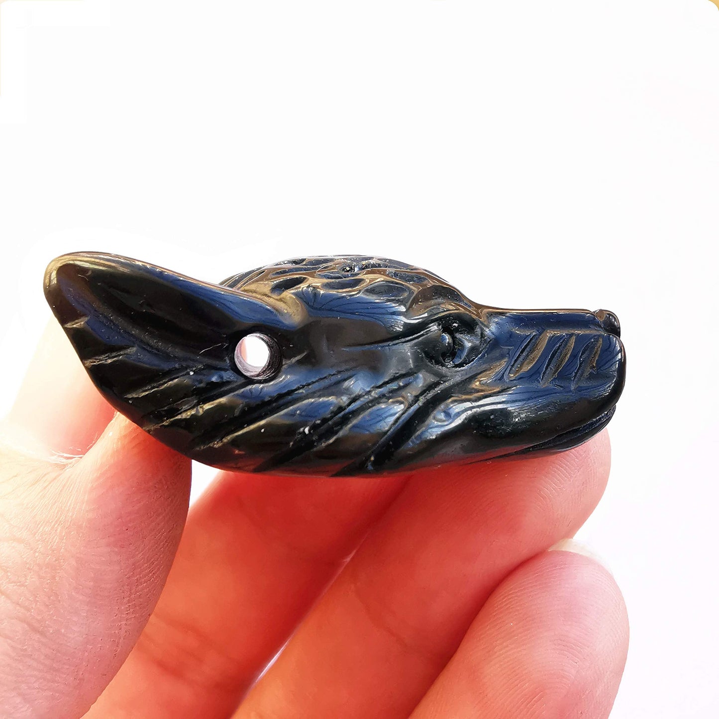Bacatgem Natural Black Obsidian 1.57 inchs Wolf Head Pocket Crystals and Healing Stone Figurine,Haped DIY-Jewelry Pendant