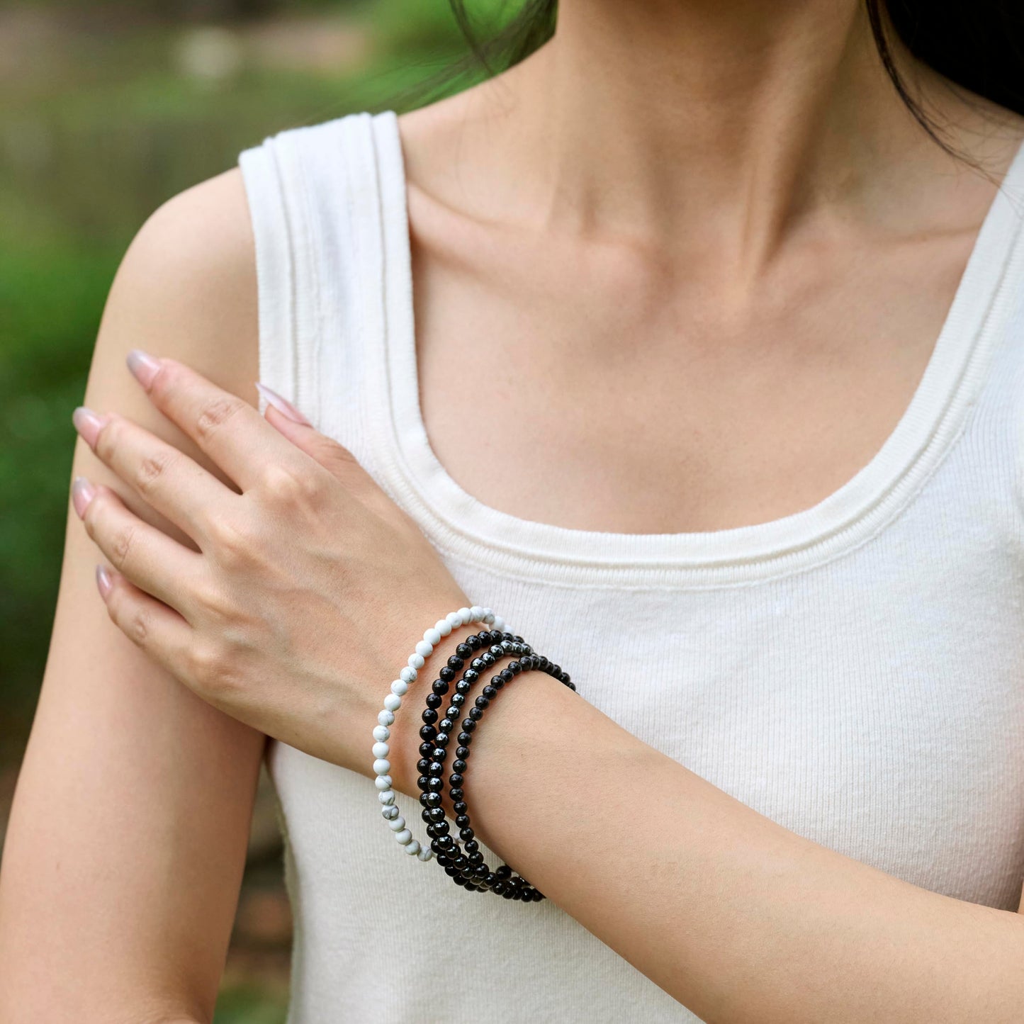 Bivei White Turquoise - Stabilizing - 4mm Beaded Bracelets for Women Handmade Semi Precious Natural Stone Stretch Elastic Jewelry Yoga Protection Gifts