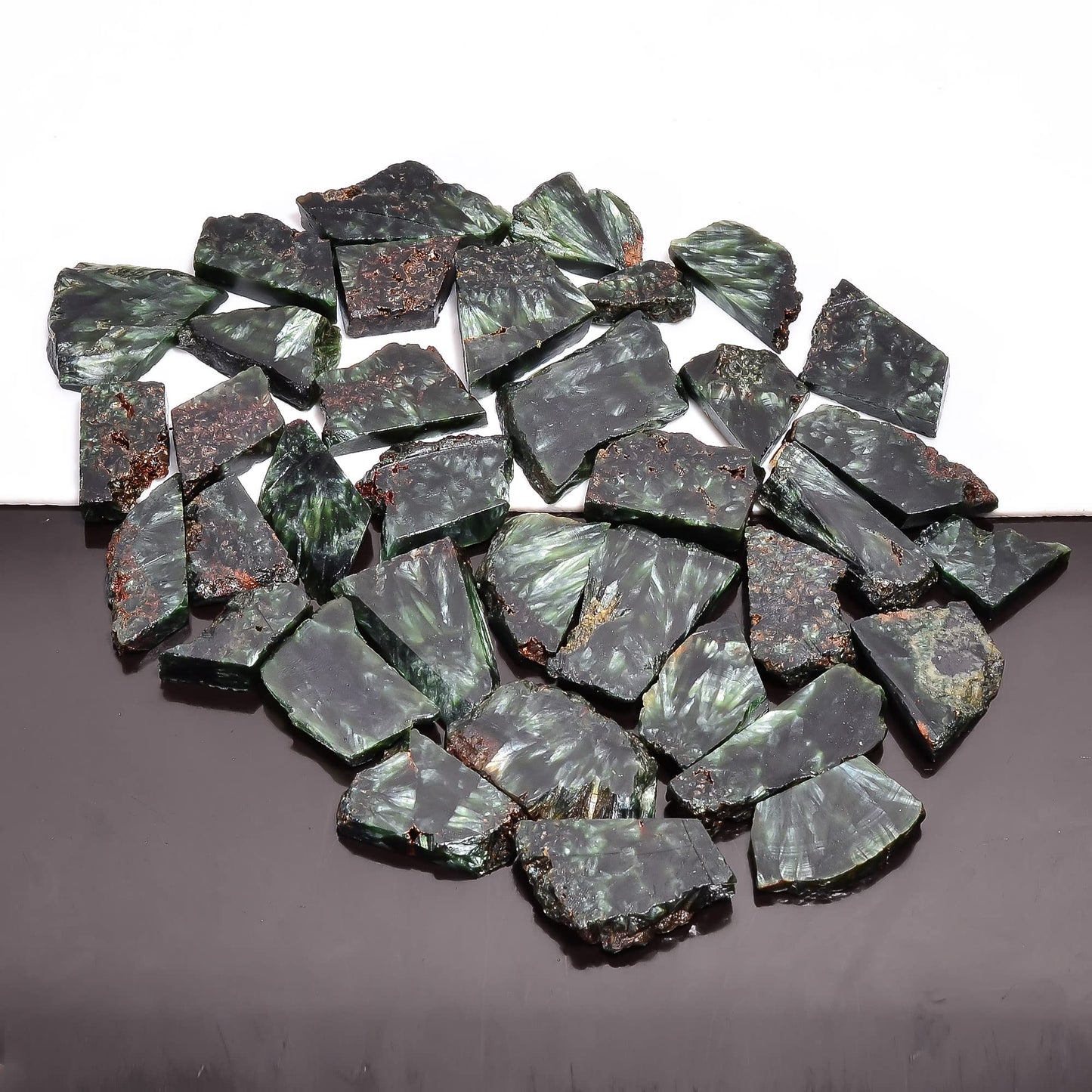 Natural Seraphinite Raw Slice Gemstone- Healing Crystals for DIY Jewelry Making -Loose Natural Cabochon -Perfect for Crafting Unique Jewelry Designs (5 pcs, 25-35 mm)