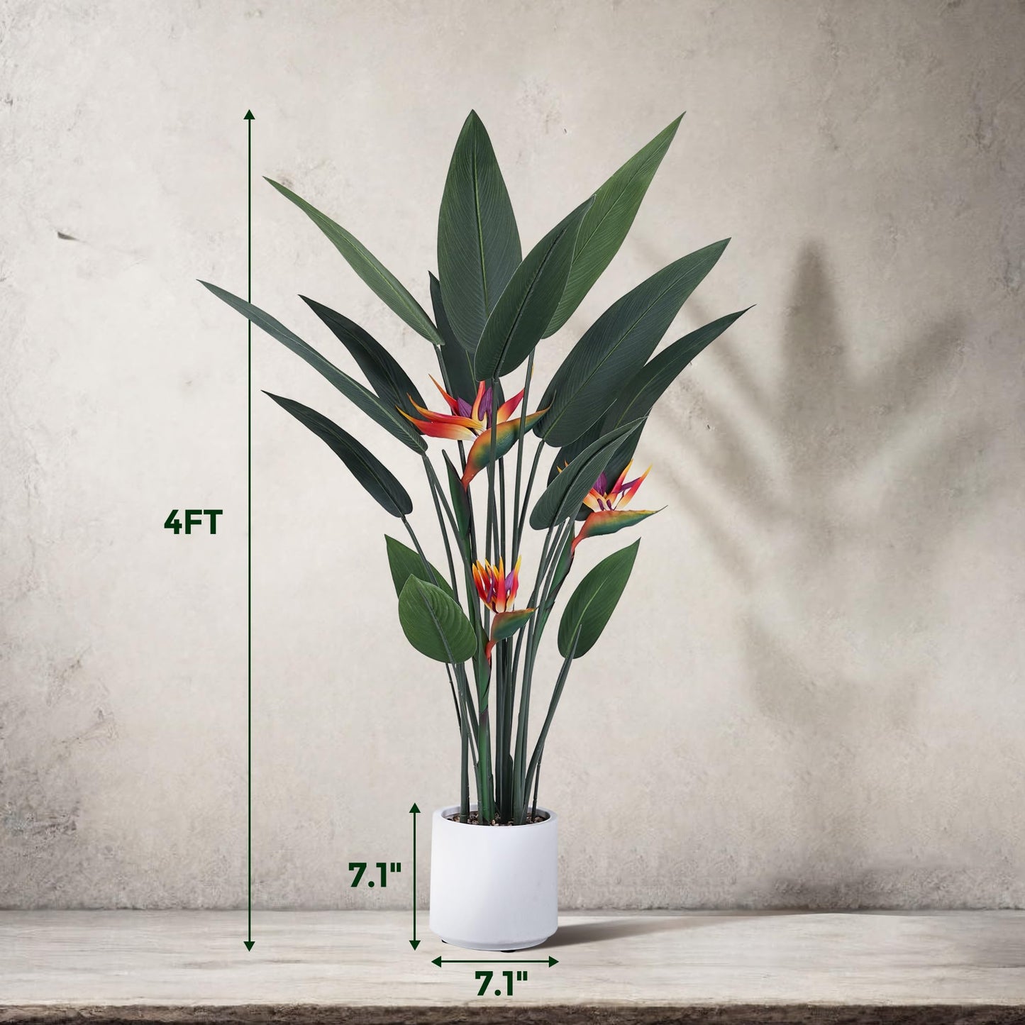 Jocoevol Artificial Bird of Paradise Plant 48in(4Ft) Tall Fake Banana Leaf Plant for Indoors and Outdoors, Artificial Flowers, Faux Palm Tree with Plastic Pot for Office and Home Decor