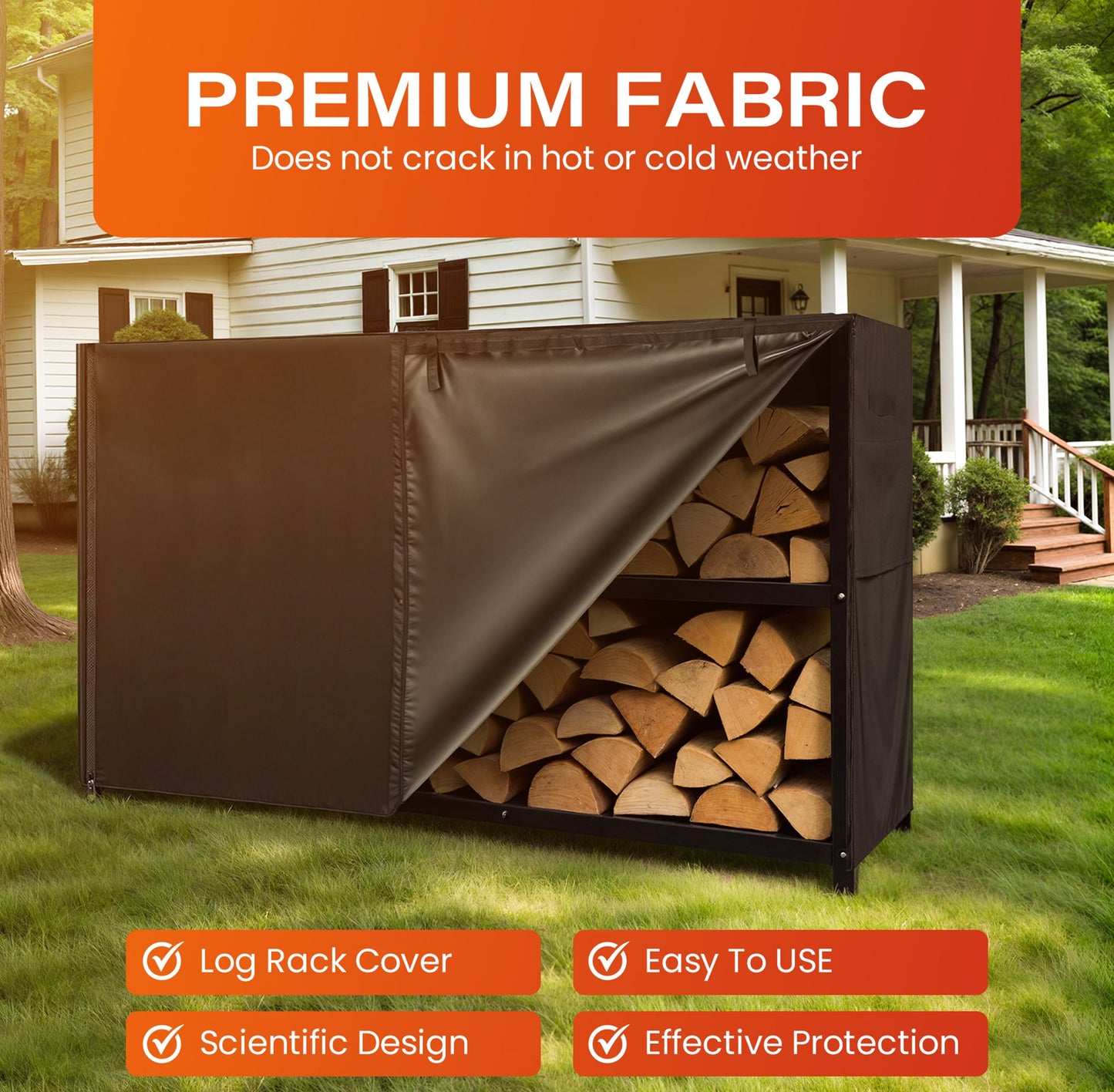 5ft Waterproof Firewood Rack Cover - Heavy Duty Black 600D Oxford Fabric - Indoor Or Outdoor Firewood Log Cover with Zipper & Adhesive Closing Strips - Rack NOT Included - Black