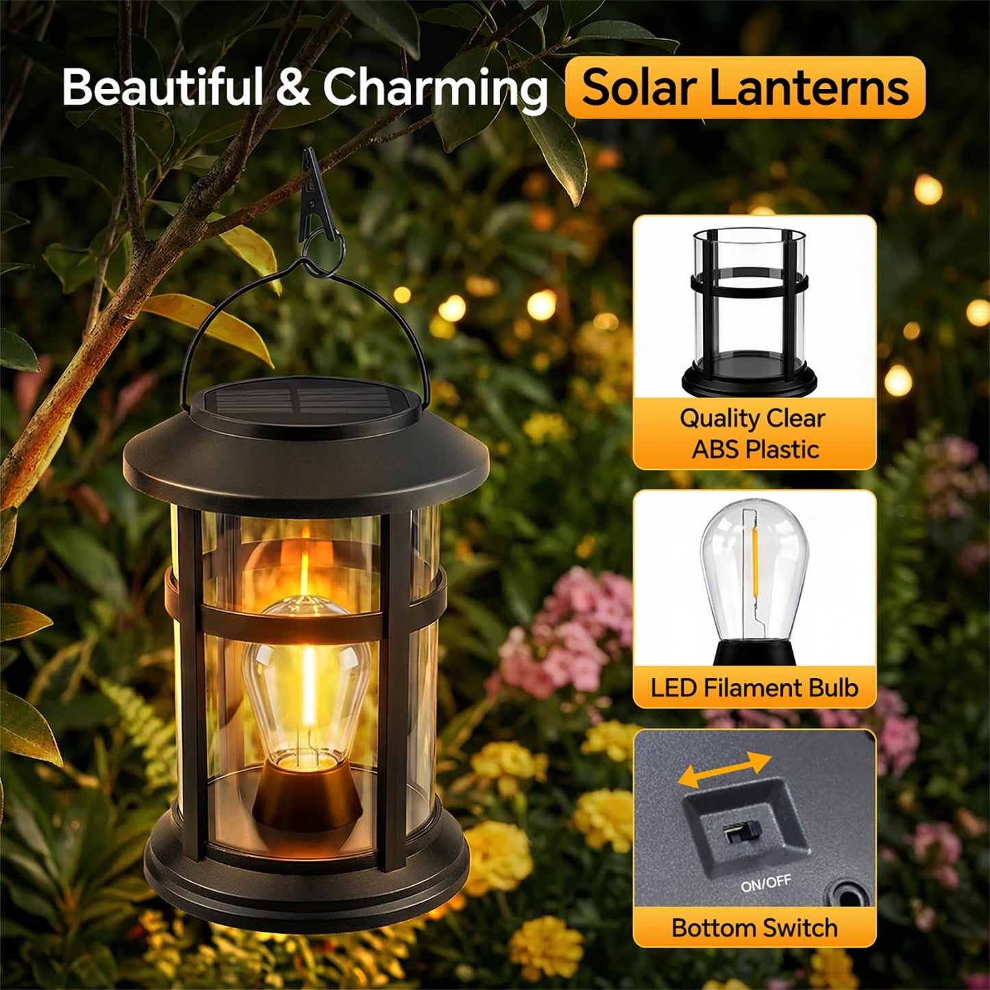 Solar Lanterns Outdoor Waterproof 2 Pack Hanging Solar Lights for Outside, 800mAh Bright LED Upgraded Solar Powered Lanterns Lighting for Yard Garden Porch Pathway Lawns Decor Unique Gifts