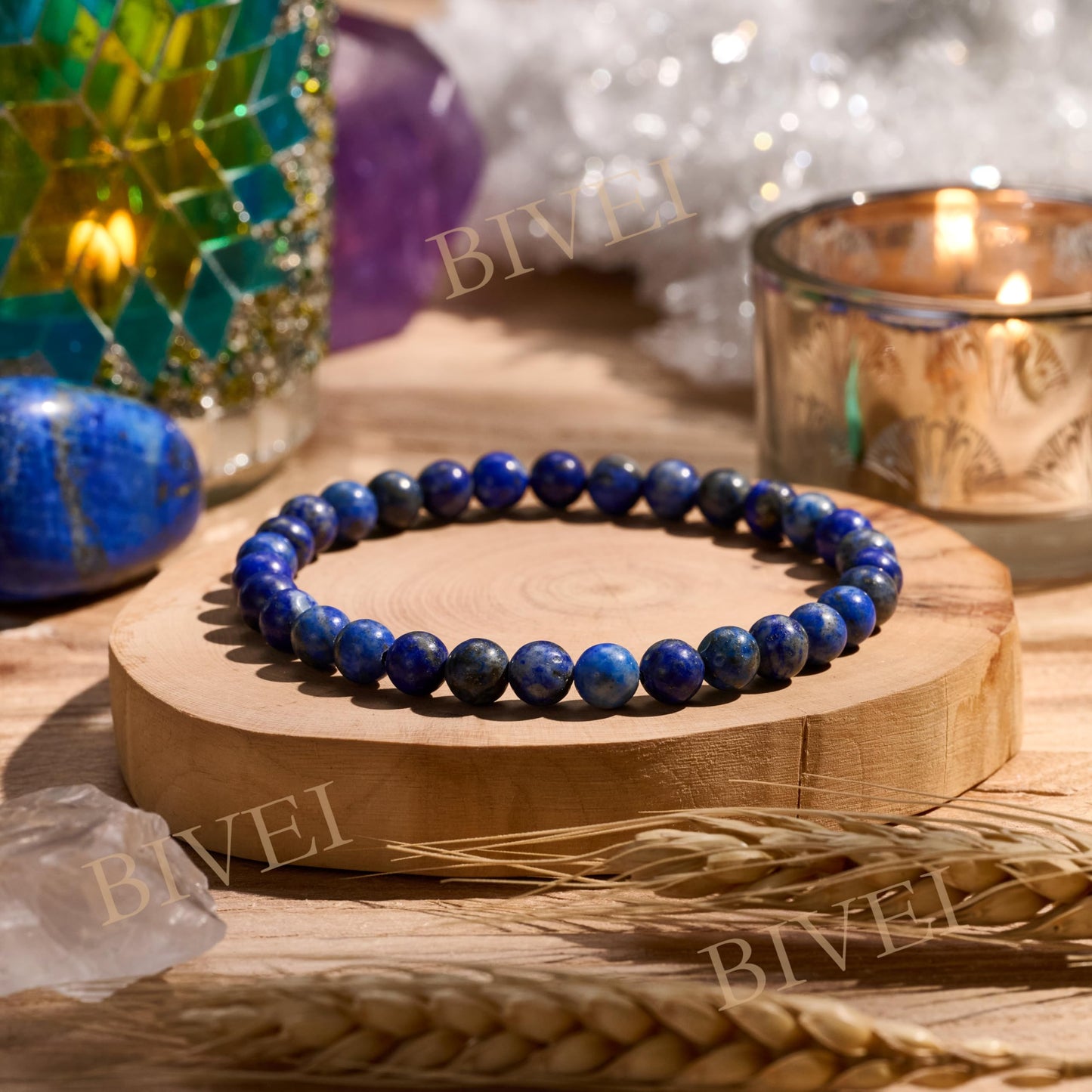 Bivei Lapis Lazuli - Inspiration - 6mm Beaded Bracelets for Women Handmade Semi Precious Natural Stone Stretch Elastic Jewelry for Women Yoga Protection Gifts Large
