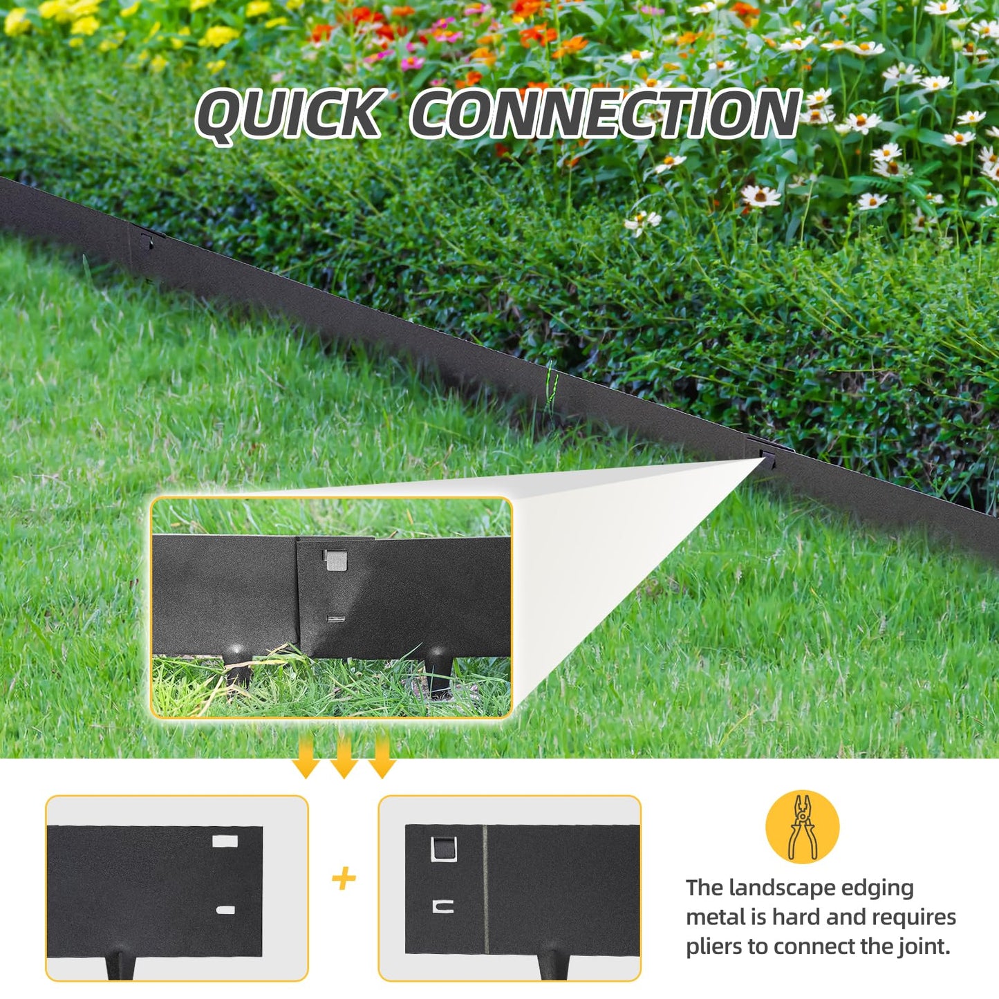 5PCS Steel Landscape Edging 39 x 7Inch (4 Inch Metal Strips + 3inch Nail) Black Garden Edging Border Length Flexible Landscape Edging Anchoring Stakes