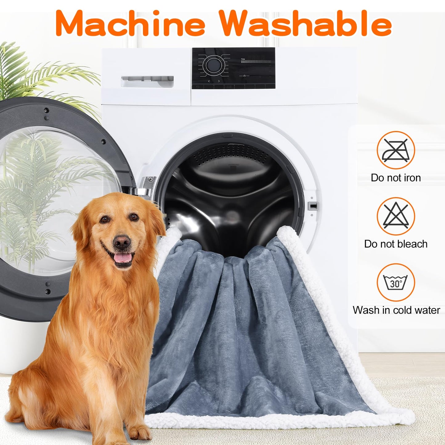 Smiry Waterproof Blanket Throw for Large Dogs, Soft Reversible Dog Blanket for Sofa Couch Bed, Washable Leakproof Sherpa Fleece Furniture Couch Protector(50"x60", Grey/White)