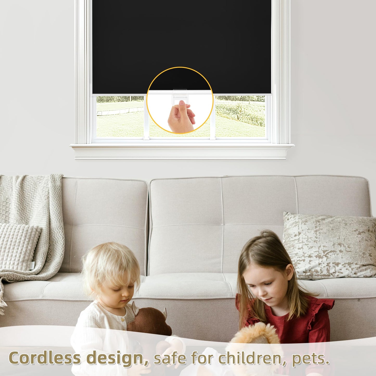 ChrisDowa Cordless Blackout Roller Shades for Windows, Thermal Insulated UV Protection Pull Down Shades, Total Blackout Window Blinds for Home, Office, Bedroom, Door (22" W x 72" H, Black)