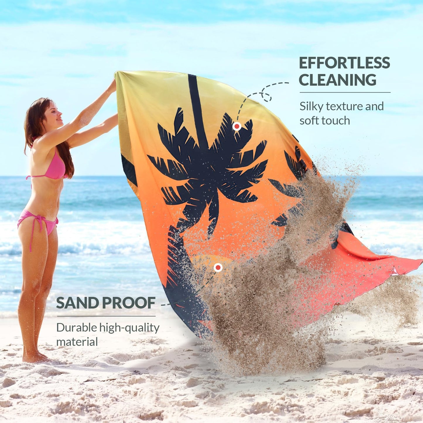 Beach Blanket, Waterproof Sandproof Beach Mat with Stakes and Inflatable Camping Pillow, 79" X 83" Quick Drying Lightweight & Durable Outdoor Picnic Mat with 4 Corner Pockets for Beach Camping