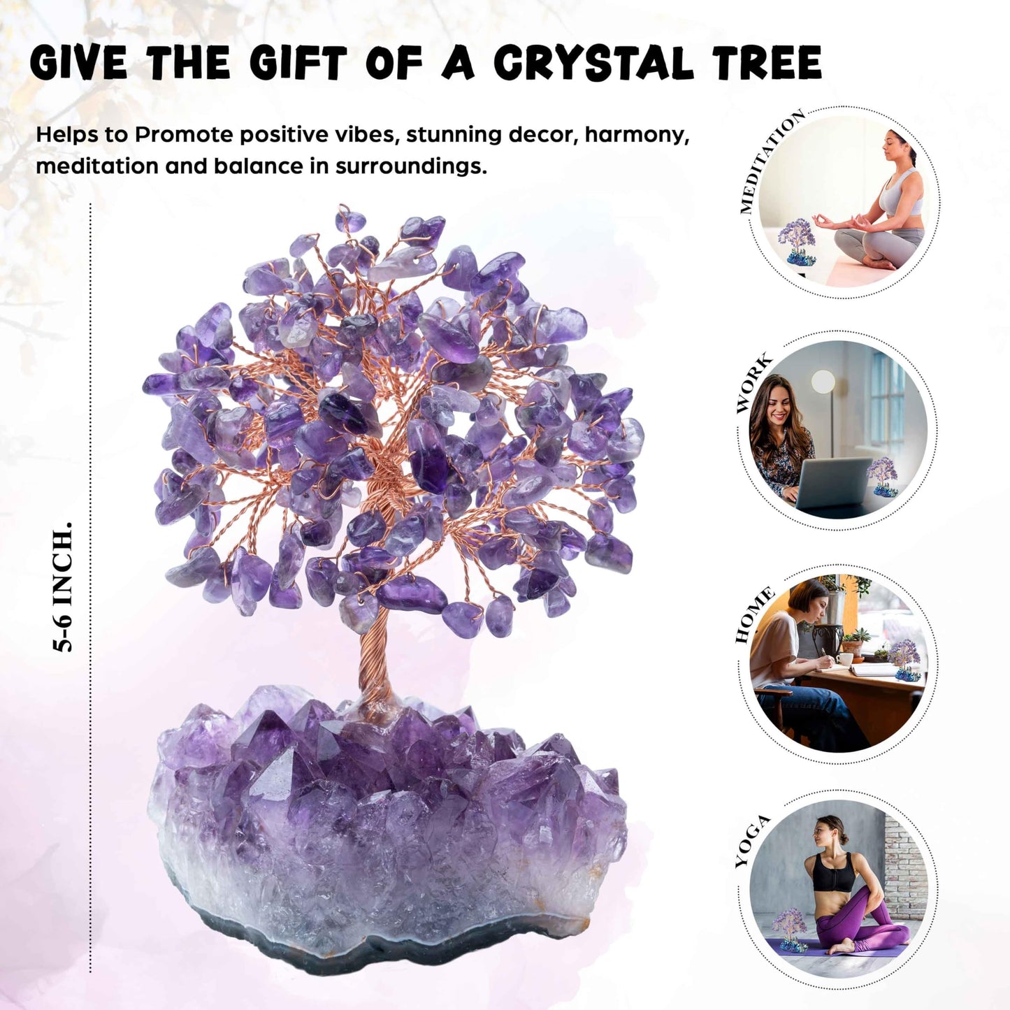 Crocon® Amethyst Crystals Tree of Life Cluster Base, Birthday Gifts for Women, Home & Office Decor Money Tree Healing Crystals Womens Gifts Ideas House Warming Gift Sister Unique Purple Decoration