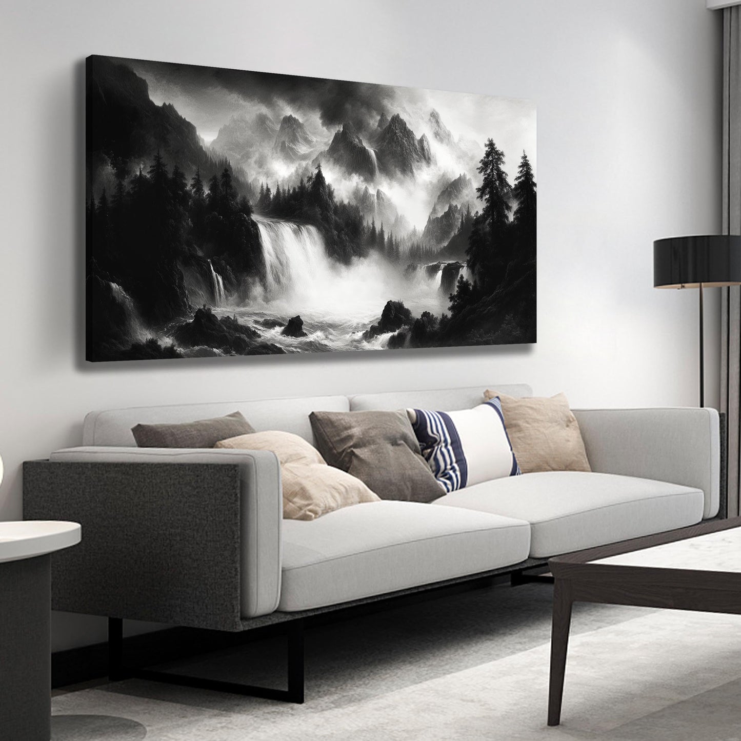 CPKATMT Natural Landscape Wall Decor for Living Room Black and White Mountain Wall Art for Office Large Waterfall Wall Art for Bedroom 29 x 58 Inch