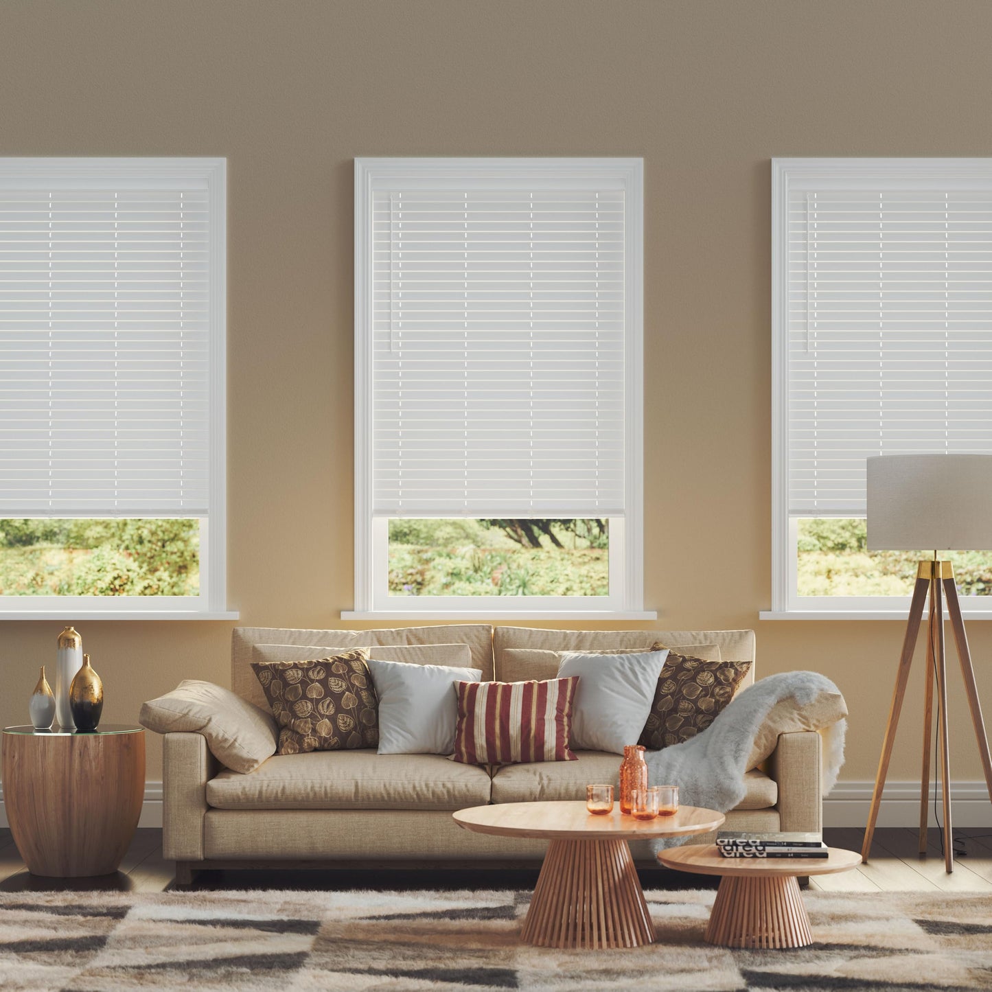 Lumino - 2" Cordless Flat Slat Faux Wood Window Blinds for Home - 22" W x 36" L - White, Faux Wood Blinds for Indoor Windows, Venetian Room Darkening Blinds