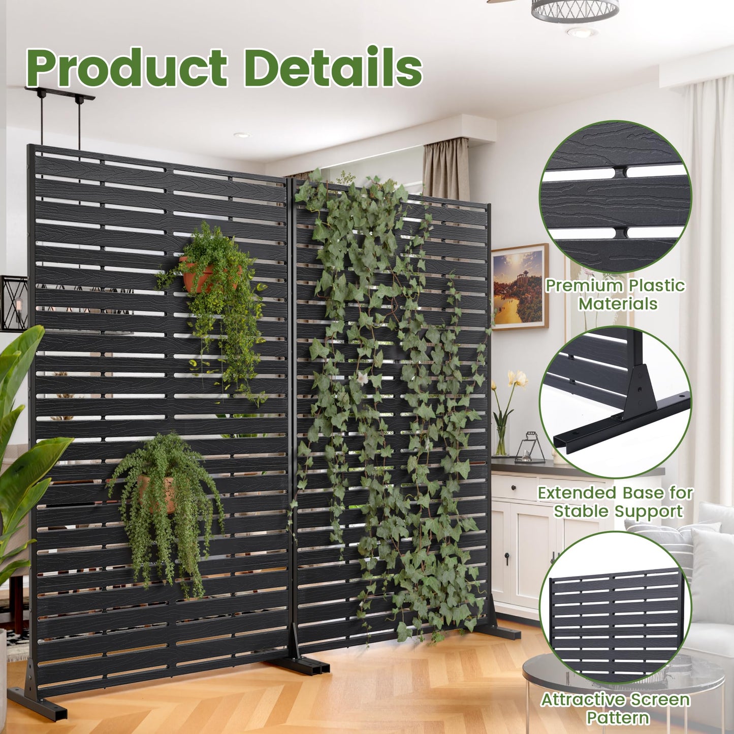 Diyfire Outdoor Privacy Screen 60" H HDPE Decorative Panel Freestanding Privacy Fence with Stand, Privacy Screens with Louvered 5 Panels, Weather-Resistant Panel Fence for Patio, Balcony, Balcony