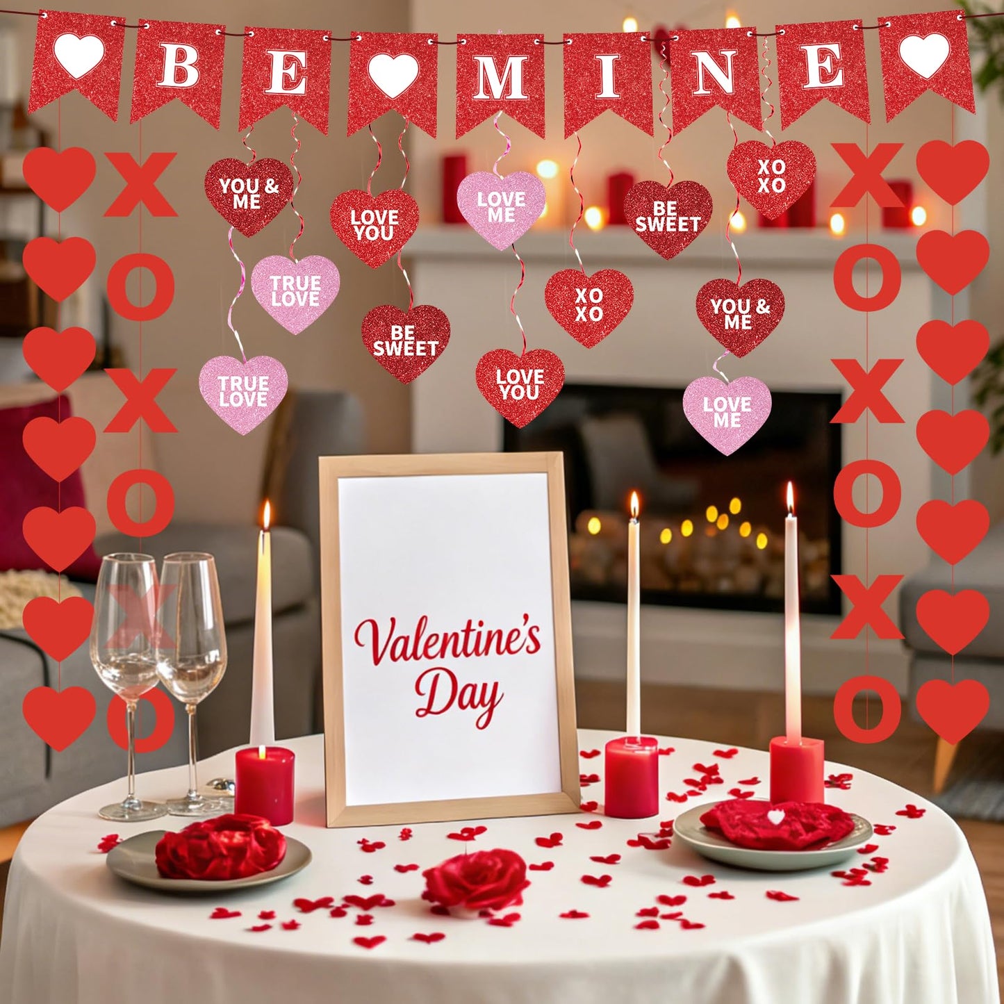 Valentines Day Decorations Valentine's Day Be Mine Decorations Hanging Heart Swirls, BE Mine Love Heart XO Garlands Banner for Valentines Decor Home Classroom Wedding Party Supplies