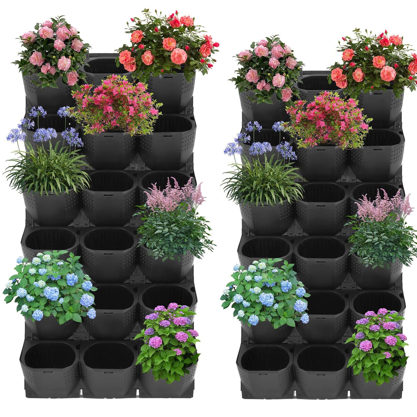 kunghei 36-Pot Wall Mounted Planter – Vertical Wall Planter with Water Storage Layer, Stackable Flower Pot Holder for Indoor Outdoor Garden Balcony (12 * 3-Pot) (Black)
