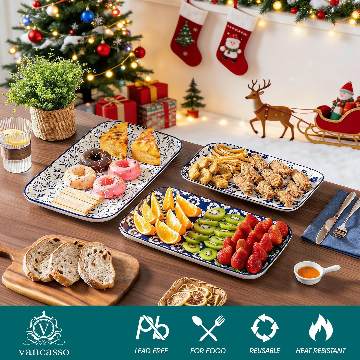 vancasso Porcelain Serving Platters Set of 3, Serving Trays for Party, Serving Dishes for Entertaining, Ceramic Trays for Serving Food, 16"/14"/12" Inch, Series SELENE