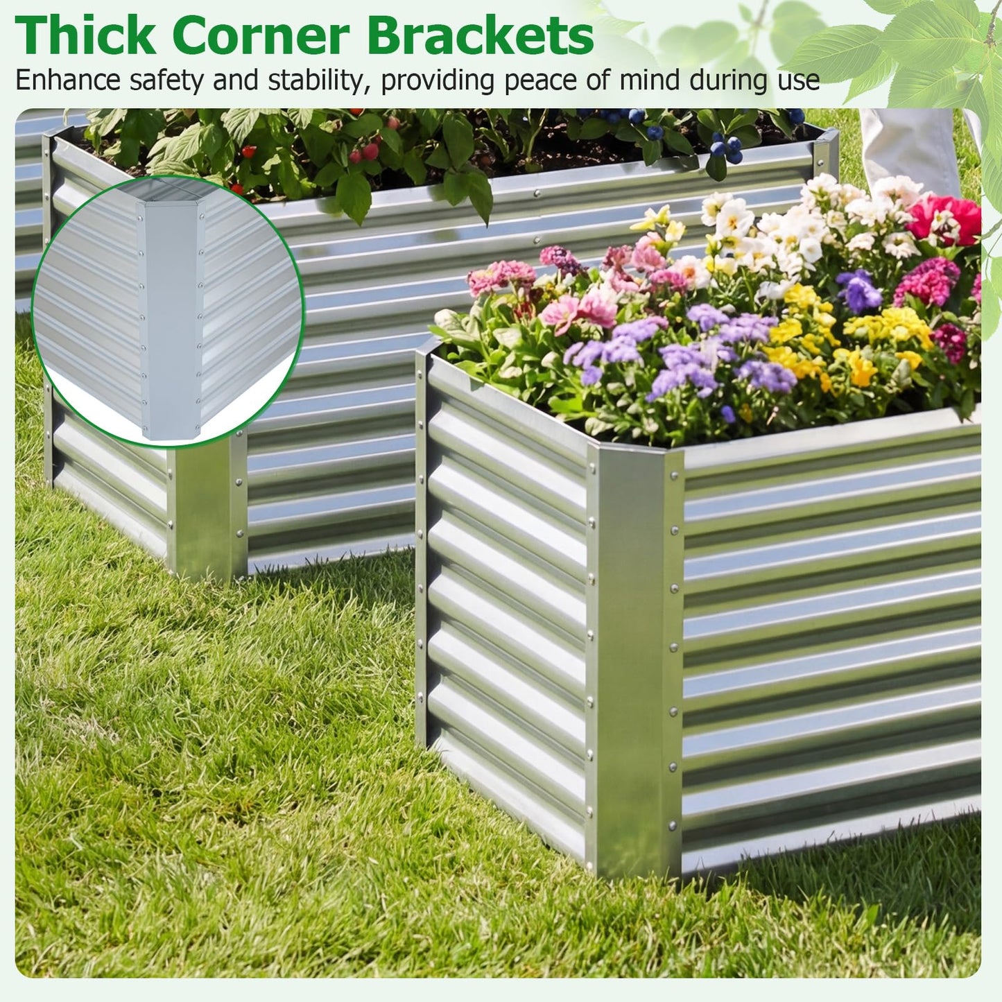 Giantex 4 x 2 x 2 FT Galvanized Raised Garden Bed, Rectangular Metal Planter Box with Open-Ended Base for Sapling Vegetable Flower Fruit, Outdoor Plant Container Kit for Patio & Lawn, Sliver
