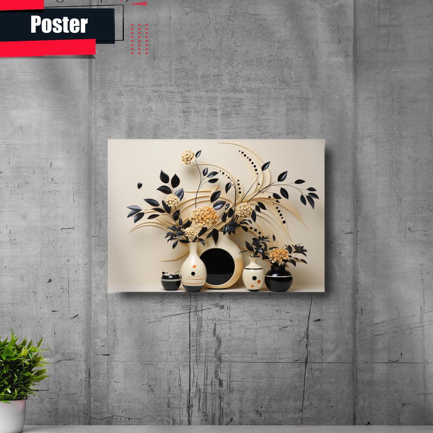 Scandinavian Folk Art, Black and Beige Abstract Botanical Wall Art for Scandinavian Home Decor, poster Prints, Wall Decor