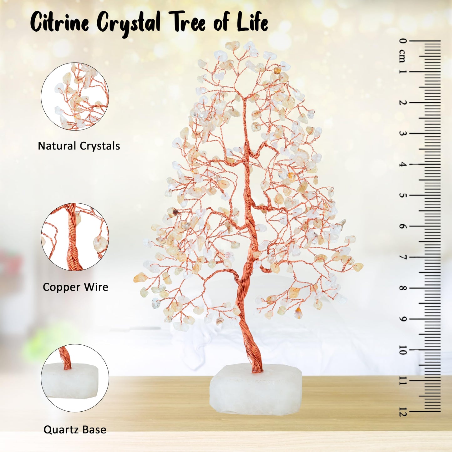Crocon® Citrine Crystals Tree of Life Quartz Base, Birthday Gifts for Women, Men Home & Office Decor Money Tree Healing Crystals Womens Gifts Ideas House Warming Gift Sister Unique Decoration Present