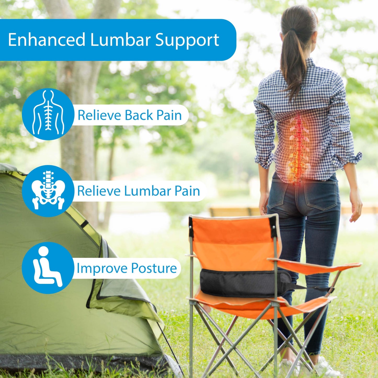 Lumbar Support Belt for Camping Chair – Adjustable Back Support Strap for Outdoor Folding Chairs – Ergonomic Lower Backrest Chair Accessory