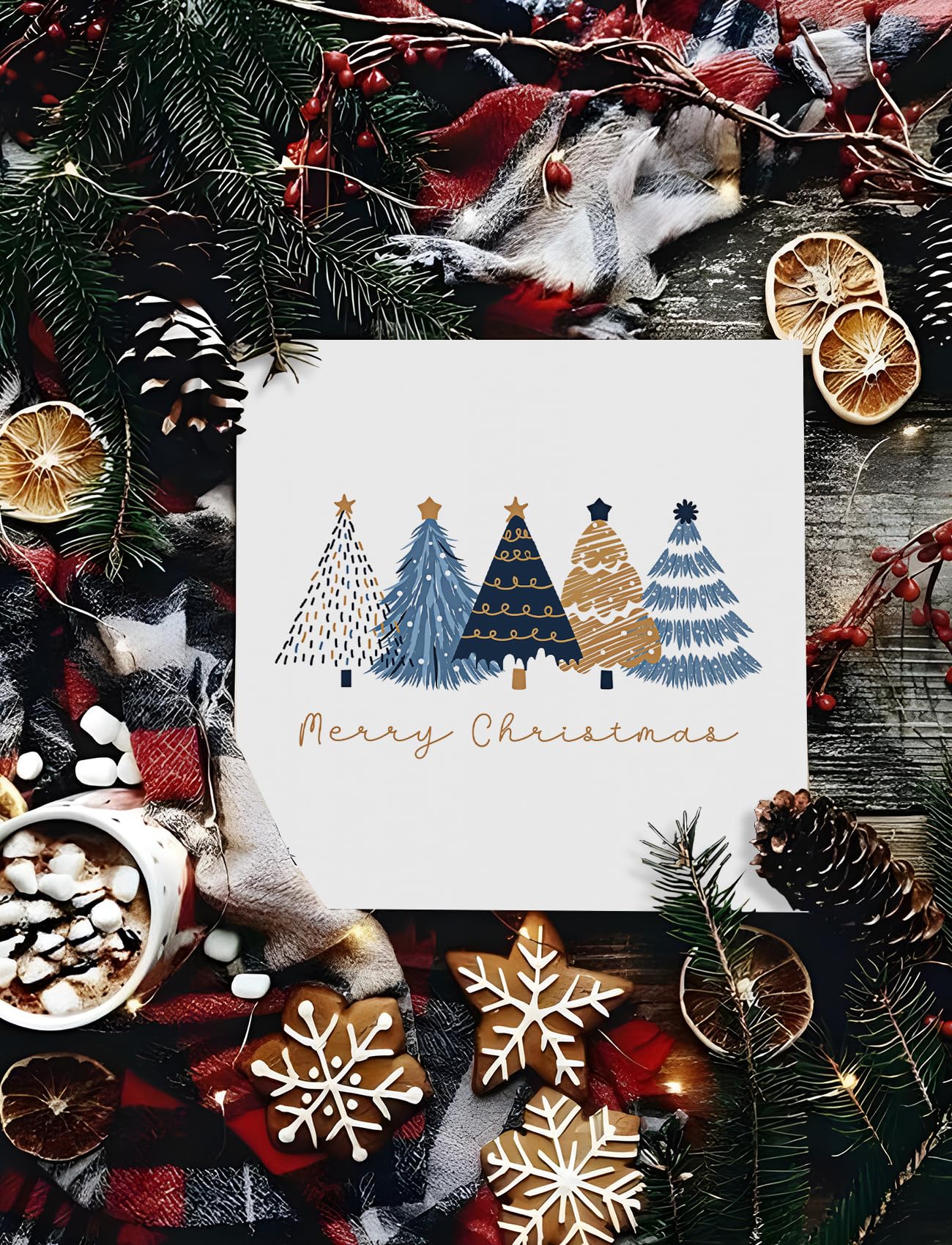 Foritho Navy Blue and Gold Christmas Tree Wooden Box Sign, Preppy Christmas Desk Decor, Merry Xmas Tree Winter Holiday Wood Signs for Home Office Desk Shelf Tabletop Decor,Decorative Signage 5x5 Inch
