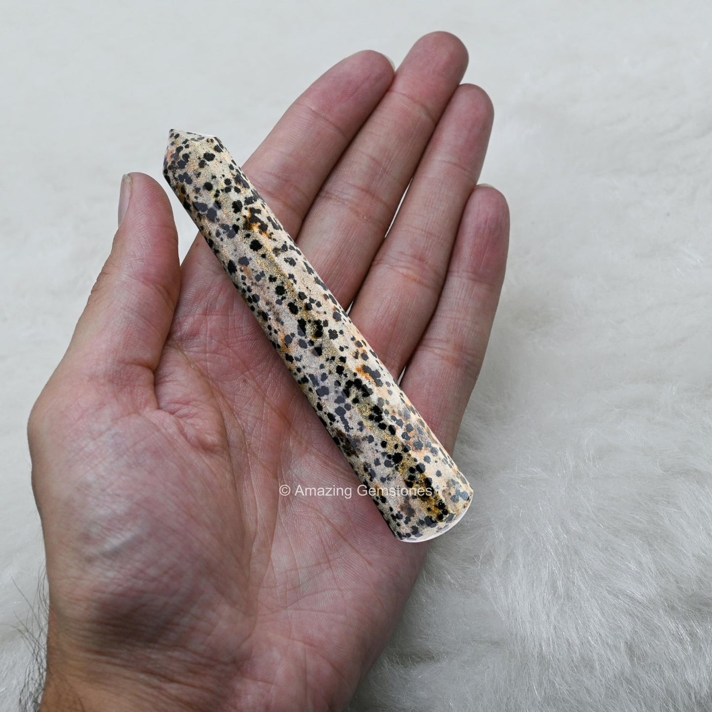 Amazing Gemstone Dalmatian Jasper Crystal Wand Massage Stick - Pelvic Wand Gua Sha for Adults - Crystals and Healing Stones Massage Wands for Adults Gifts (Pointed)