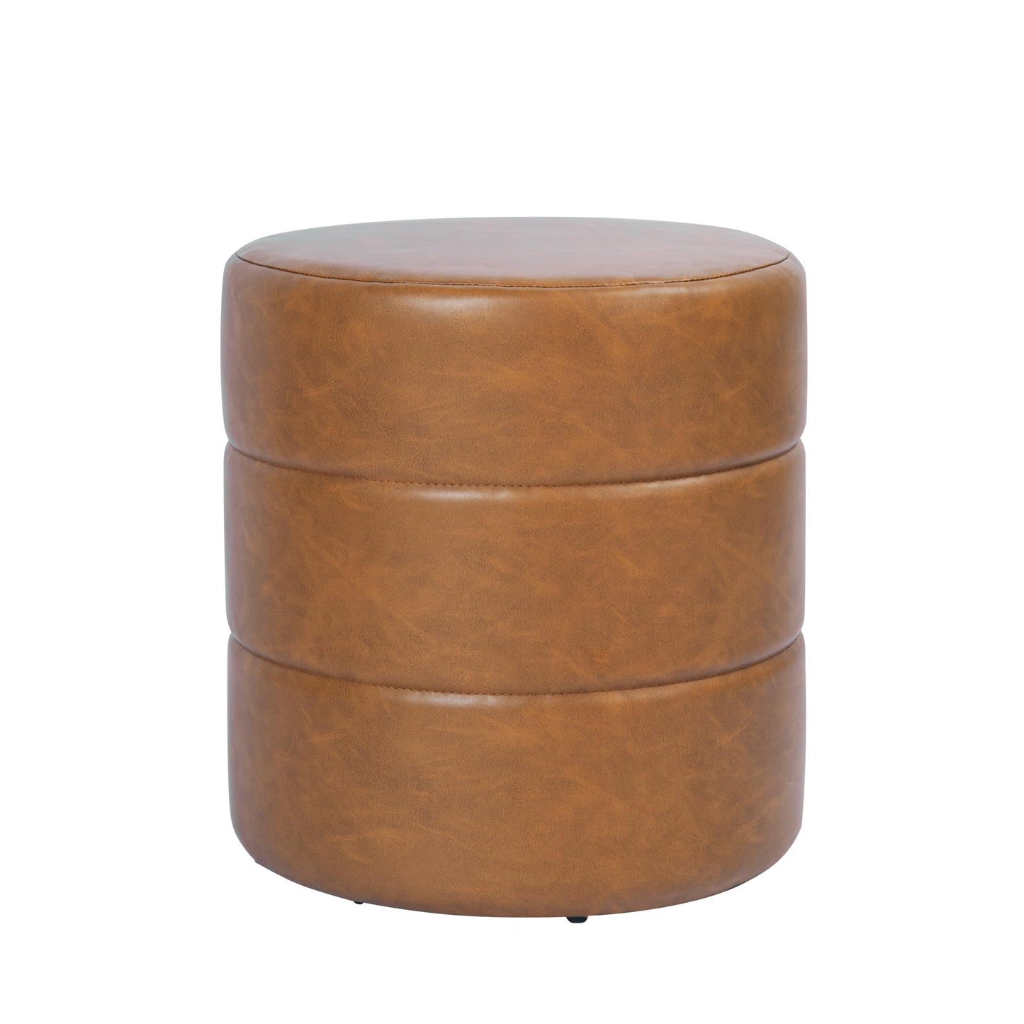 HomePop Upholstered Faux Leather Round Ottoman (No Lid, Seat Only) | HomePop Home Décor | Round Pouf Foot Rest – Camel Brown Faux Leather
