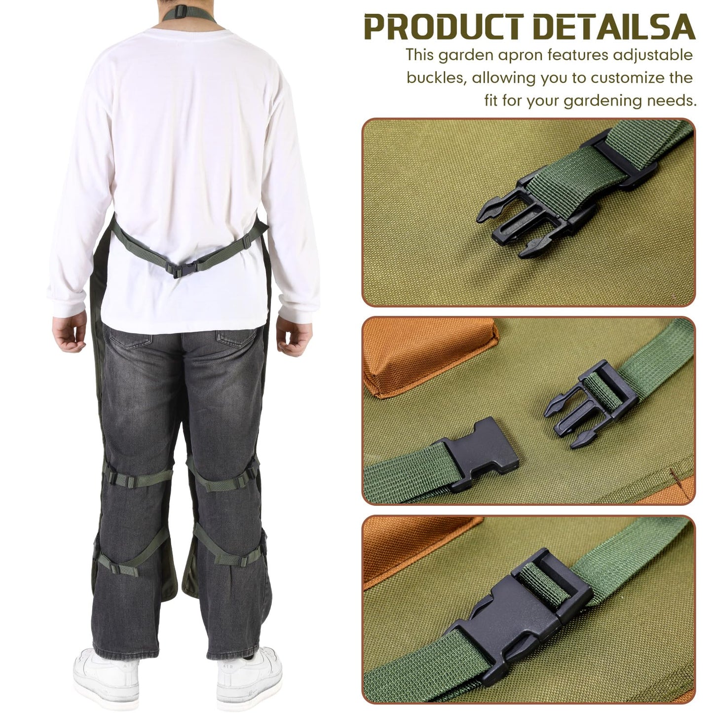 Shyyween Gardening Apron Adjustable Legs Waterproof Apron with 6 Release Pockets Army Green Adjustable Buckle for Gardening Woodworking Pottery BBQ Cafe Kitchen Painting Carpenter Work