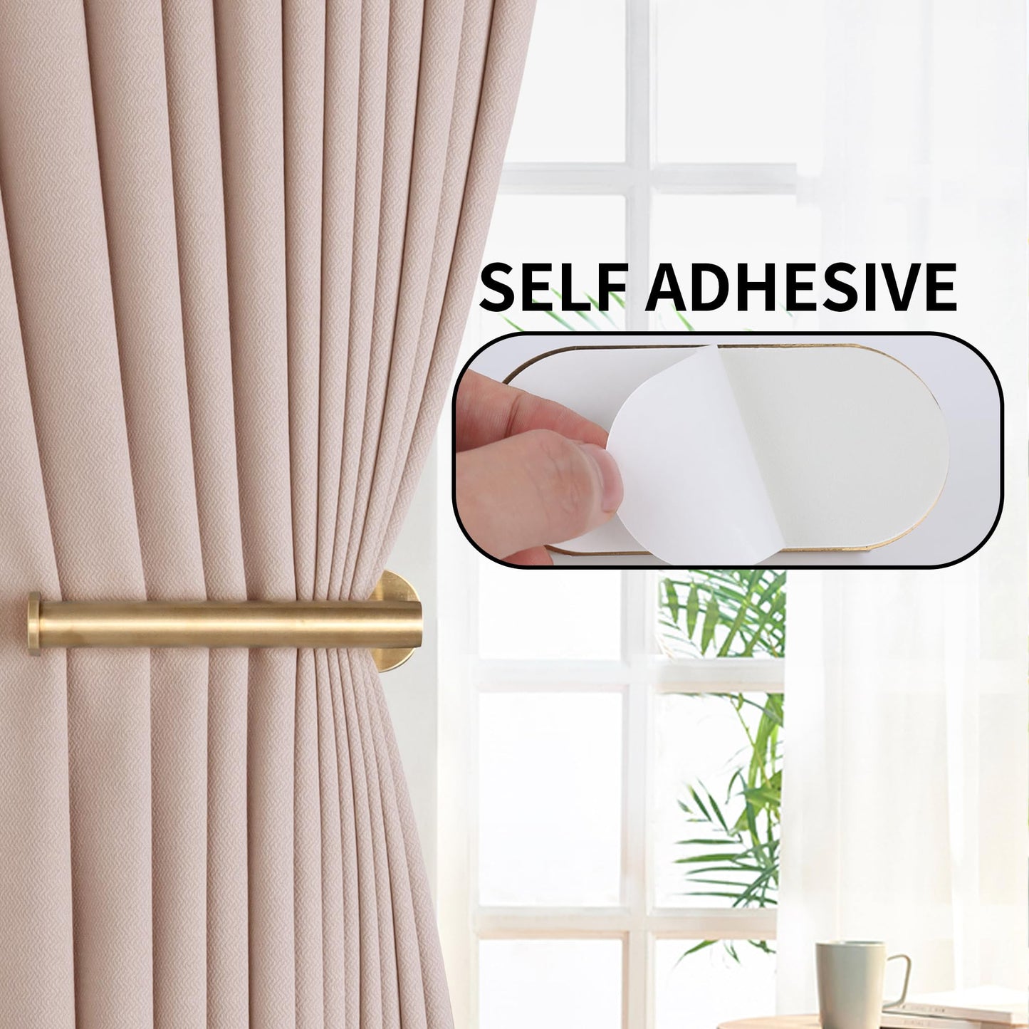 Groleca 2 Pack Adhesive Curtain Holdbacks Curtain Tie Backs Curtain Holdbacks No Drill Curtain Pull Backs Adhesive Curtain Hooks Curtain Holders for Drapes (2, Gold)