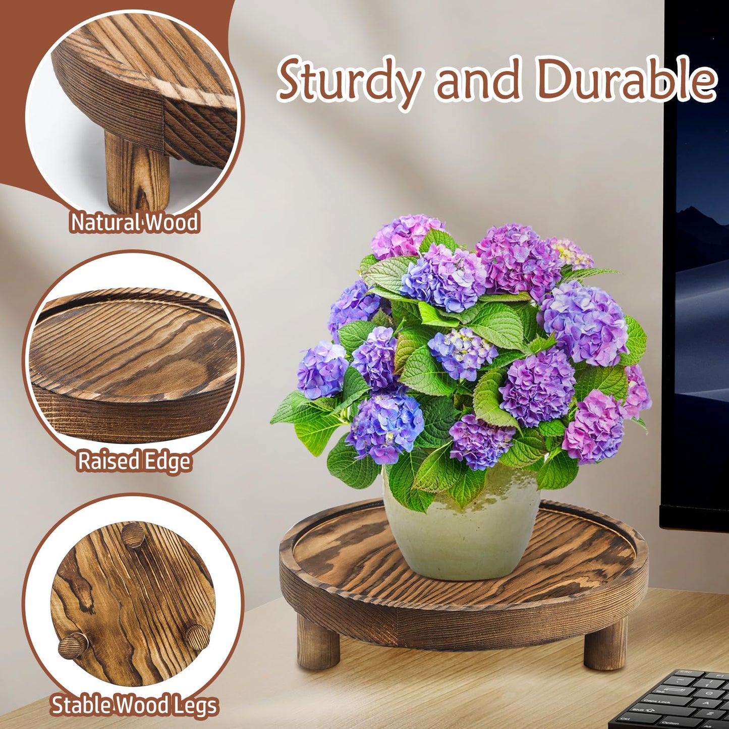 3PCS Wooden Display Risers for Display,Wood Riser Display Pedestal Stand for Home Décor (Rustic Brown,8,6,5'')