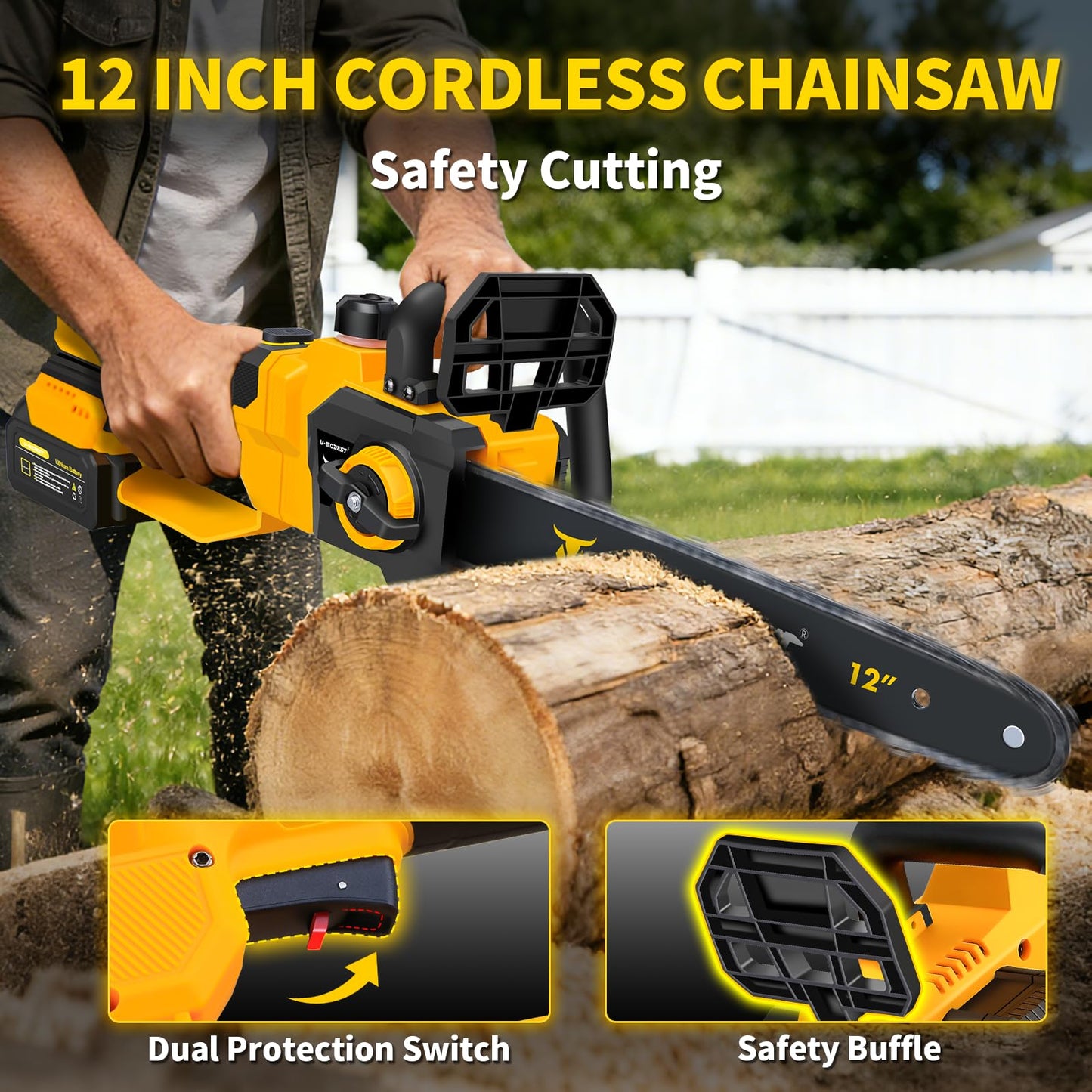 V-MODEST 21V Brushless Telescopic Chainsaw - 12" Lightweight Battery Powered Chainsaw，Cordless Electric Chain Saw with 2 x 4.0Ah Lithium-ion Batteries Chainsaws for Tree Trimming, Branch Pruning