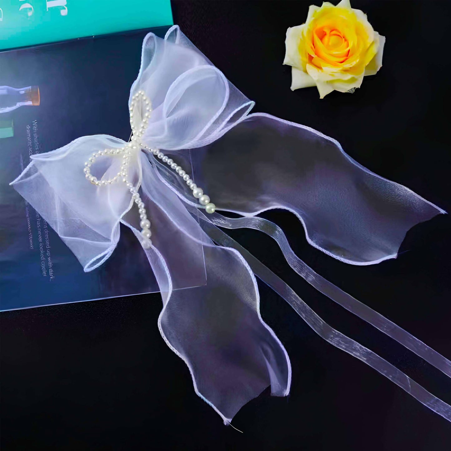 SIELUNO Bow Curtain Tiebacks 2 Pcs,Butterfly Curtain Ties with Pearls,Bowknot Curtain Ties for Home Decorative-White-86cm(33.86in)