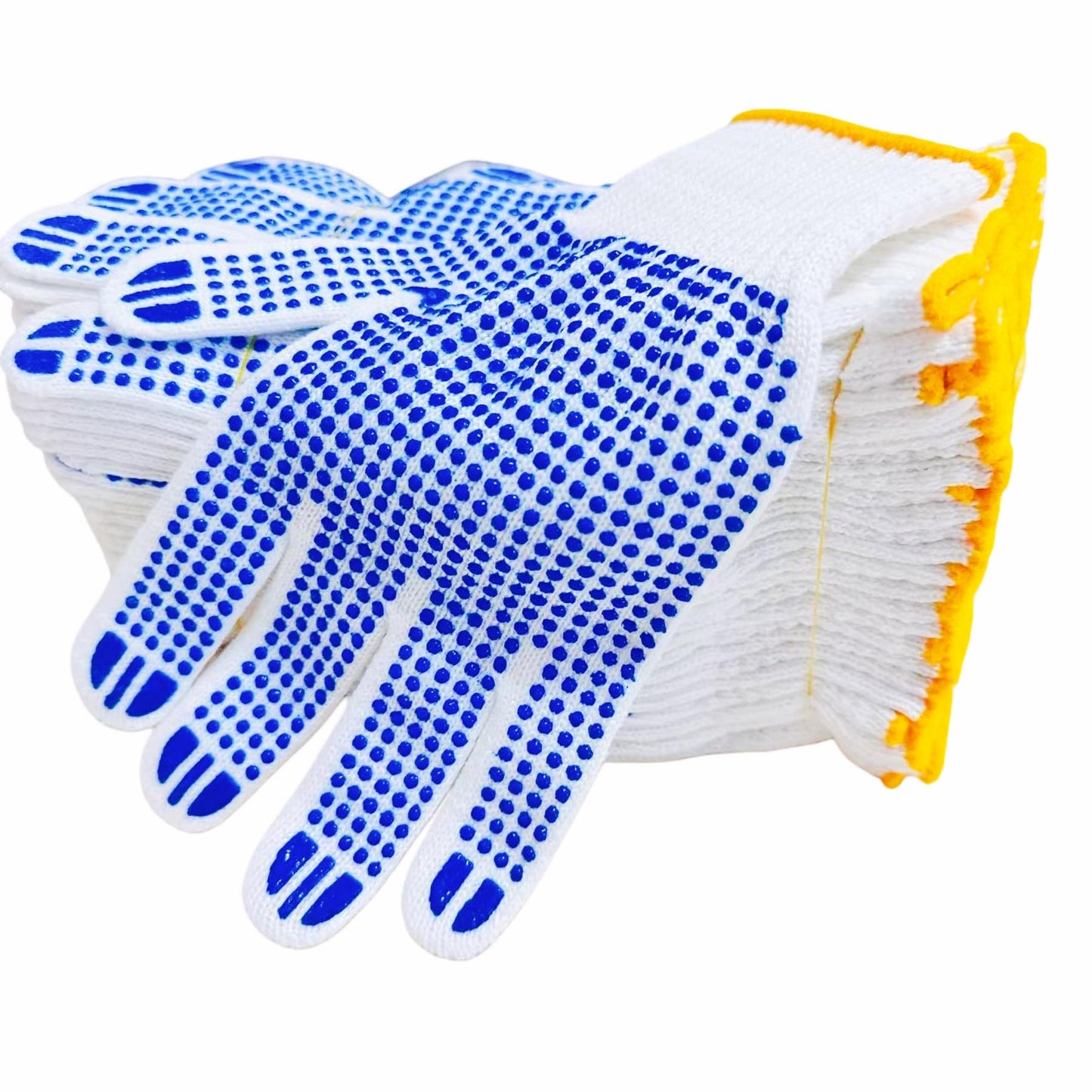 Qugzegx 12 Pairs Cotton Polyester Knitted Gloves, Grip Safety Work Gloves Anti-slip Dots Bulk Gloves For Painter Mechanic Warehouse Construction Men and Women, Medium Size