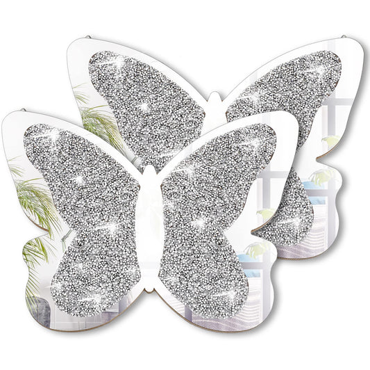 Vesici 2 Pieces Butterfly Shaped Mirror Crystal Crushed Diamond Silver Mirror Silver Wall Decor for Living Room Modern Decorative Artwork for Nursery Wedding Decor(11.8 x 8.8 Inch)