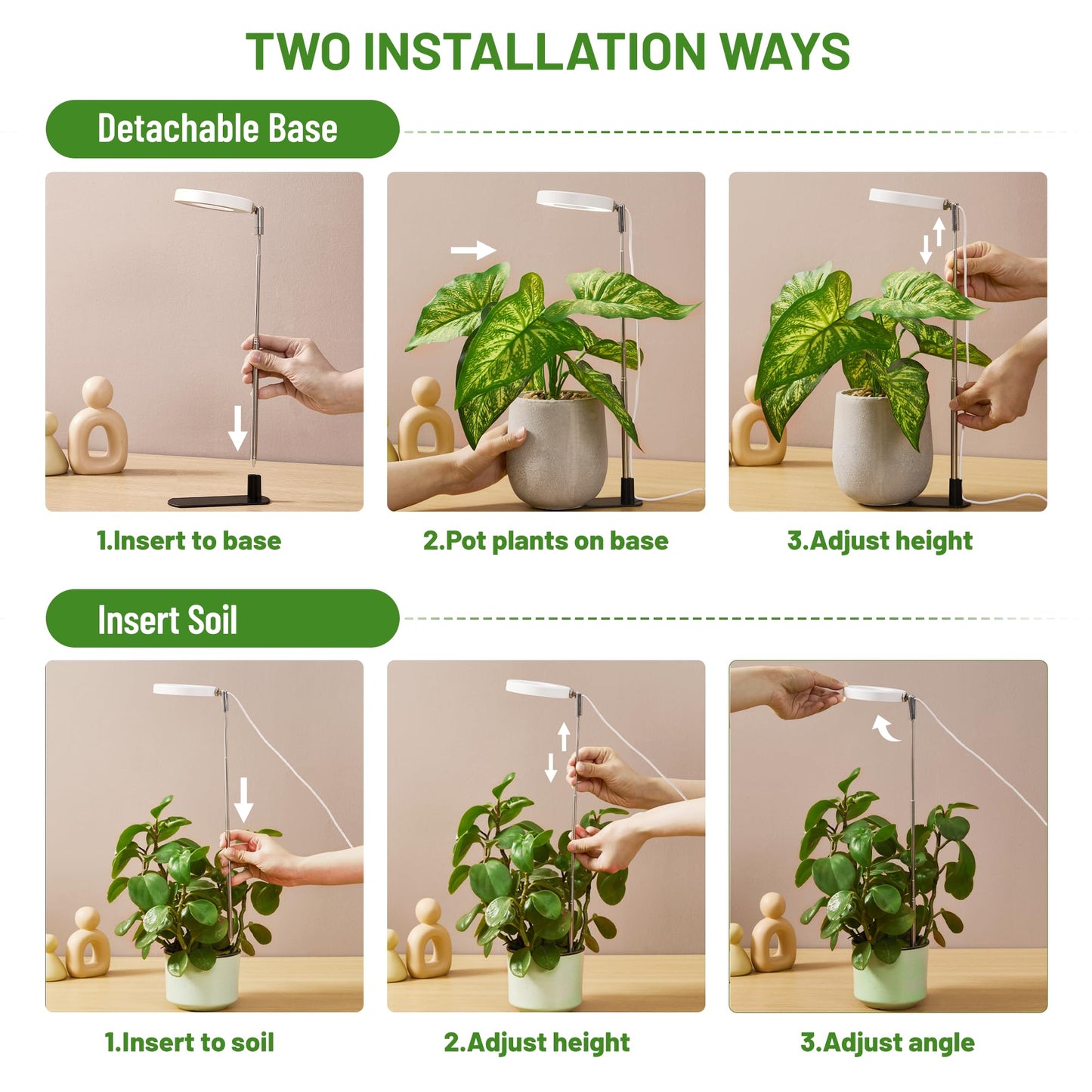 LBW Grow Light for Indoor Plants, Height Adjustable Plant Grow Lamp with Auto On/Off Timer 6/8/12/16H, 3 Colors,5 Dimmable Brightness, for Small Plants, White, 3 Packs