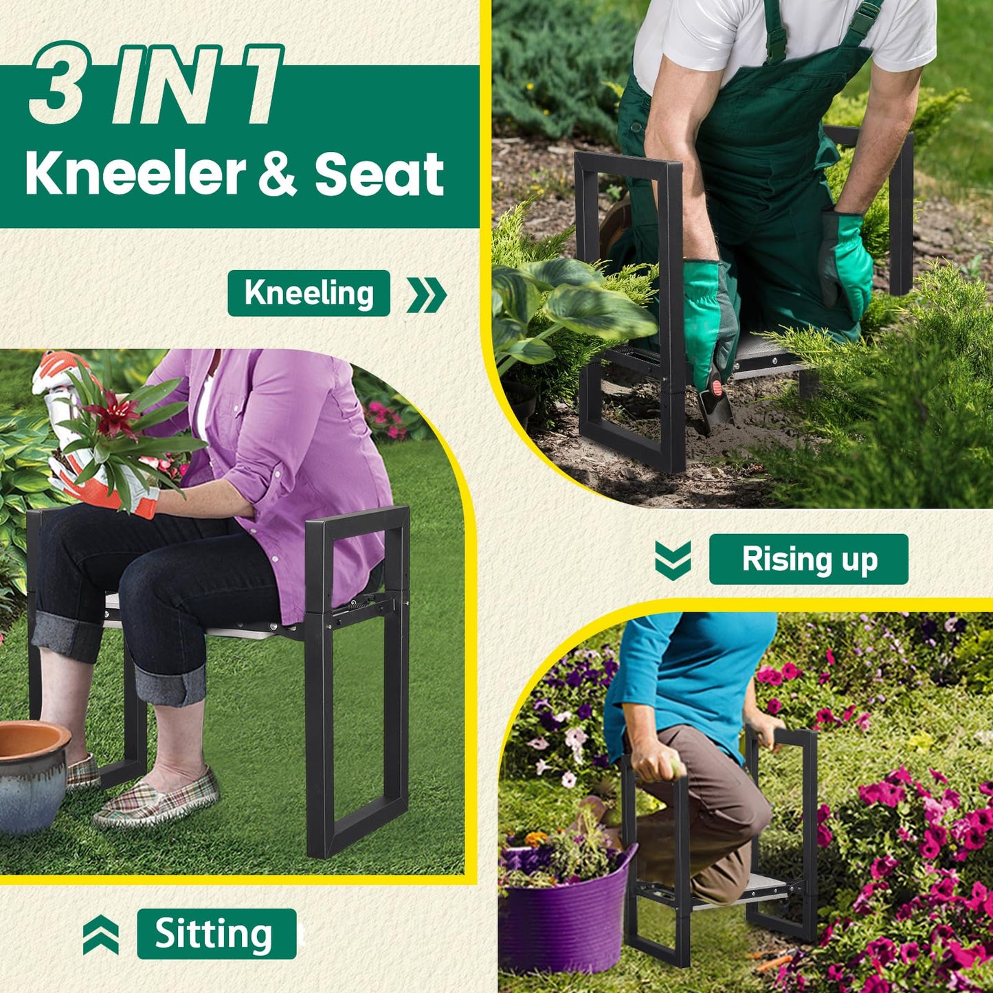 DIOVPLX Garden Kneeler and Seat Heavy Duty - 12.7" Wide Garden Kneeling Bench Stool with Handles, Folding Knee Seat Chair Gardening Gifts for Seniors Women Men Gardeners Pain-Free Weeding Planting