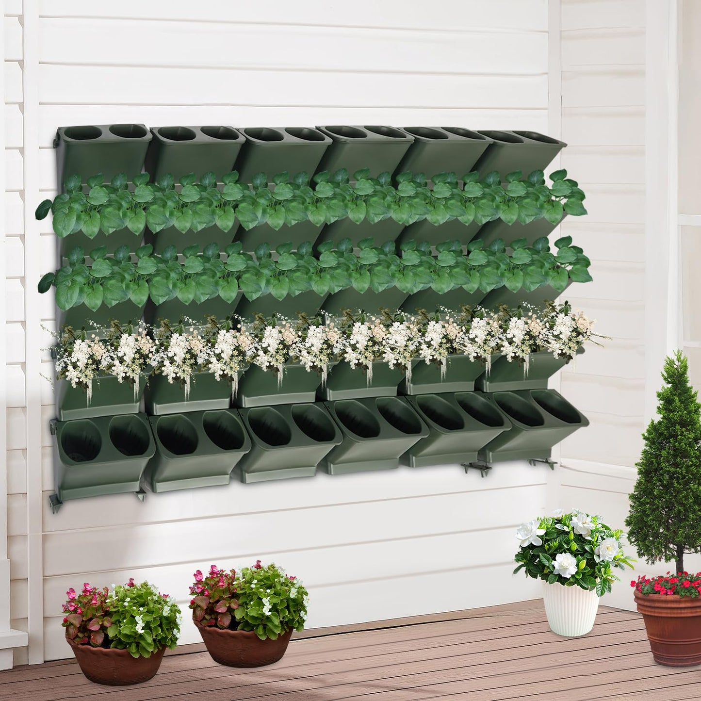 choayun Vertical Wall Planter, Stackable Wall Garden Planter with 30 Pockets for Indoor Outdoor, Self-Watering Hanging Wall Planters, Wall-Mounted Plant Pot Holder for Herbs Vegetables Fruits