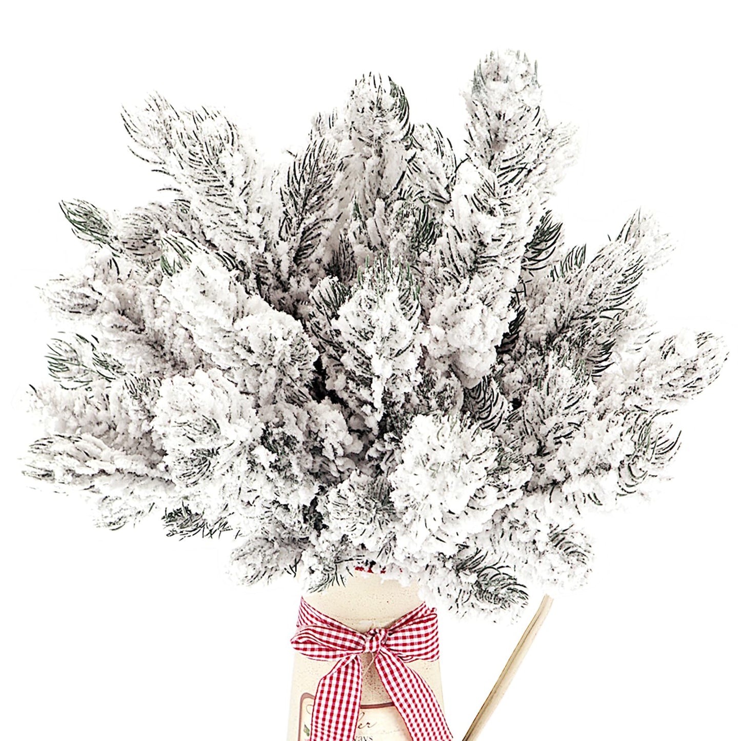 20PCS Frosted Artificial Pine Needles Branches 10.6 Inches Christmas Fake Snowy Pine Picks Twigs Winter Sprays Greenery Stems for Christmas Tree DIY Garlands Wreaths Crafts Home Holiday Decorations