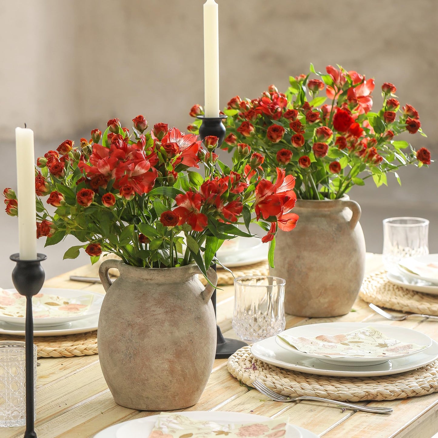 Dobbyby Ceramic Flower Vase 7.6 inch Farmhouse Rustic Vase Decorative Pottery Terracotta Vases for Home Decor Table Mantle Fireplace Living Room Bathroom Wedding Centerpiece (Whitewashed)