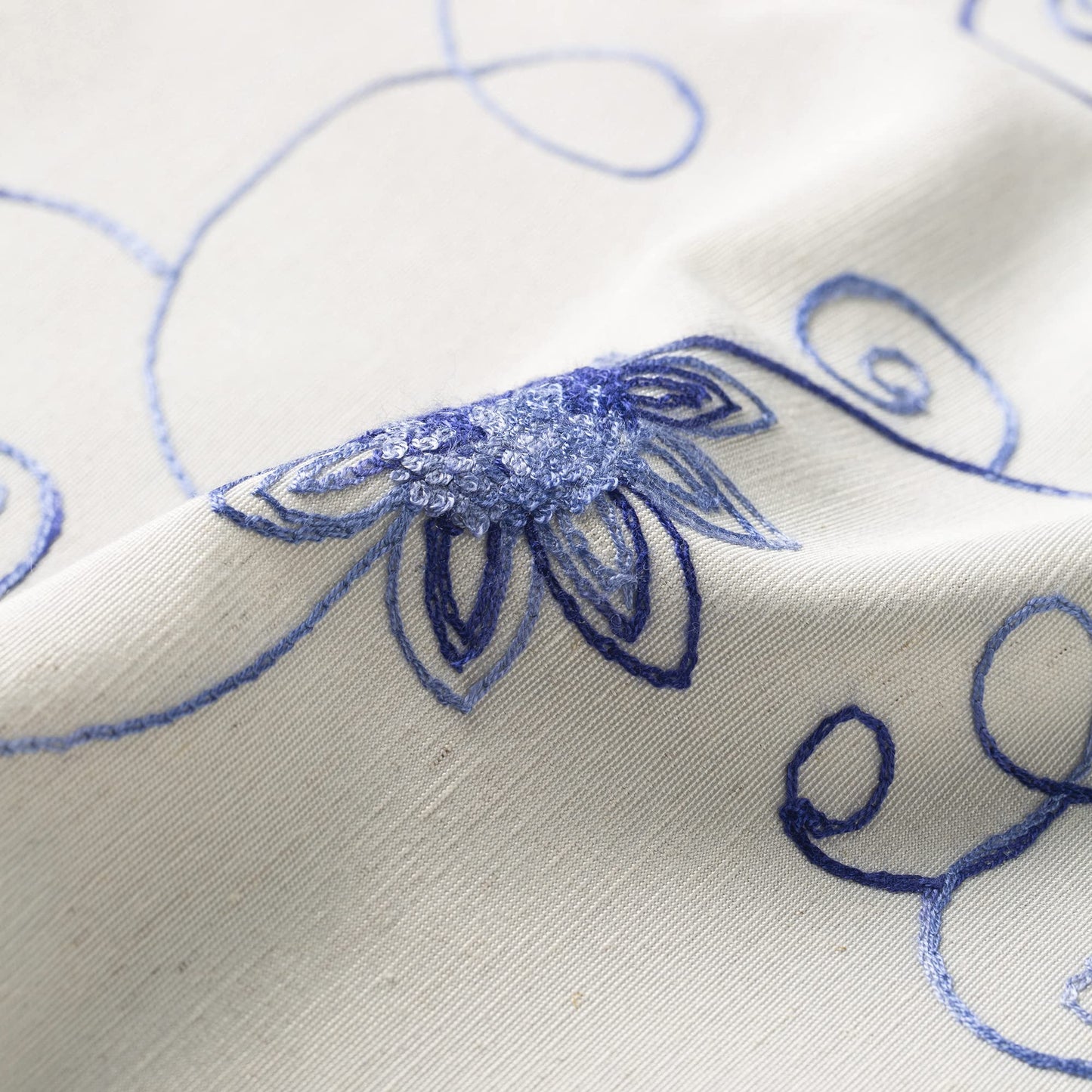 VOGOL Blue Floral Window Curtain Valance, Elegant Botanical Flowers & Vines Embroidered Window Treatment Valance, 1 Panel for Kitchen Cafe Living Room, 52 x 14 Inch, Blue