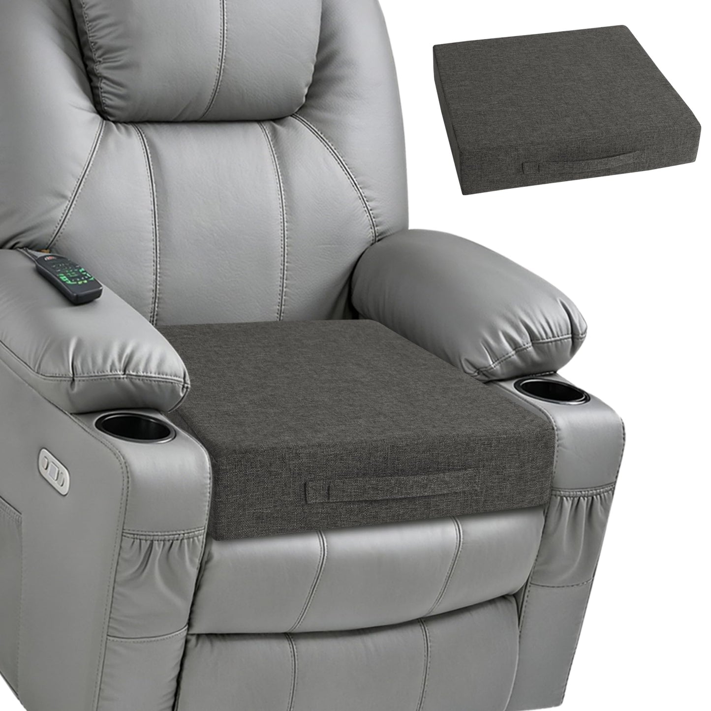 MineCozy Recliner Cushions for Elderly Square Chair Pads with Non-Slip Bottom for Couch Armchairs Booster Comfy 20"x20"x3.8" Recliner Cushion for Long Sitting with Washable Cover 1 Pack Dark Grey