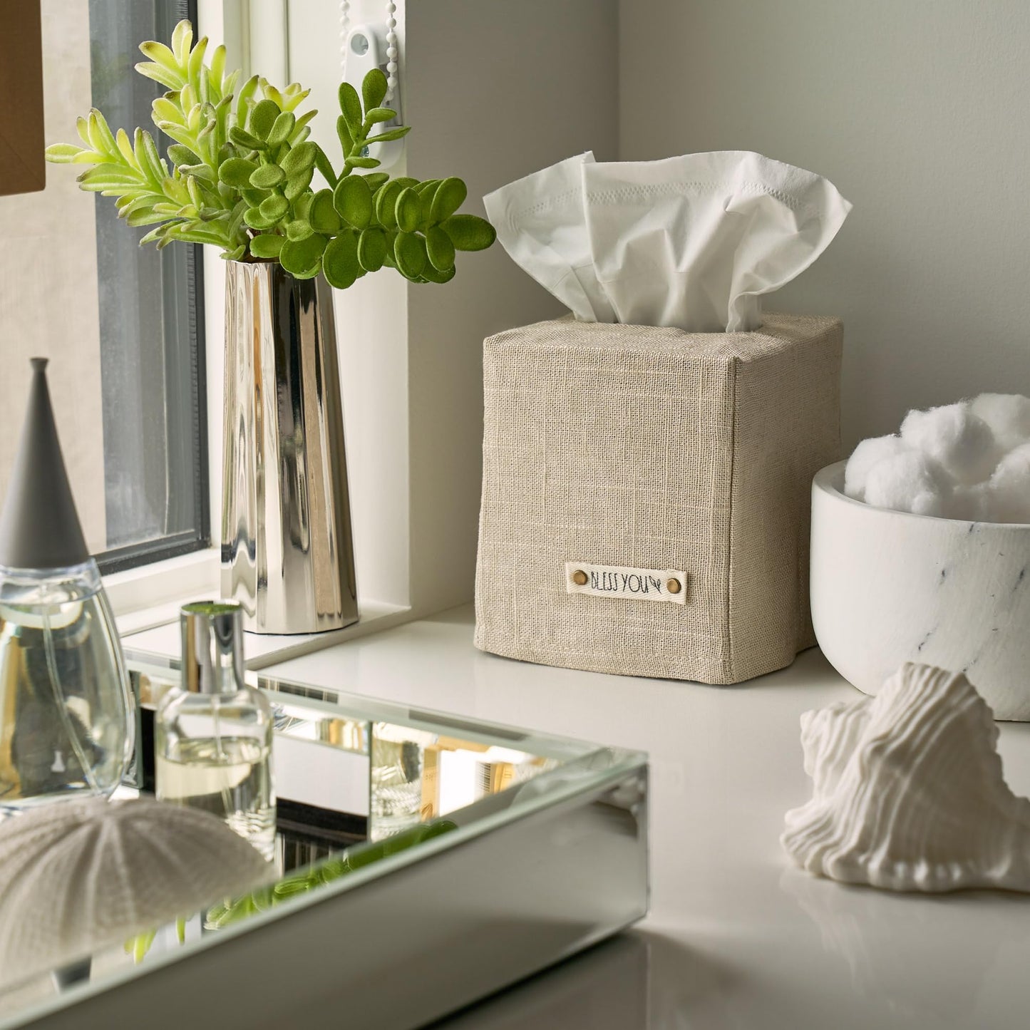 Stylish Tissue Box Cover - This Beige Linen Holder Instantly Covers Your Square Tissue Boxes - The Perfect Cube Cover for Your Bathroom and Home