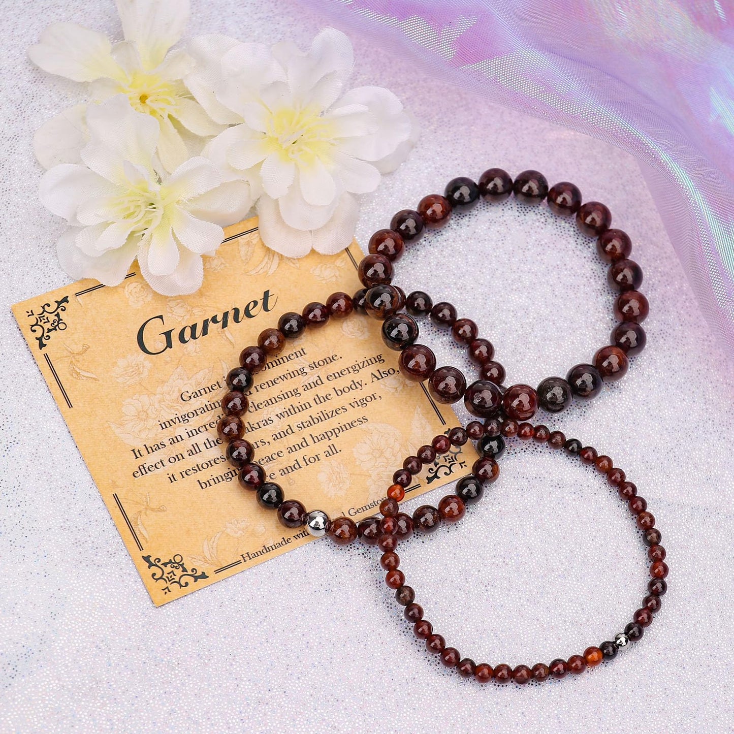 BONNY BOXX 4mm Natural Stretch Orange Garnet Bracelet for Unisex, Handmade Elastic Healing Crystal Gemstone Bracelet Yoga Stress Relief Gift for Men Women