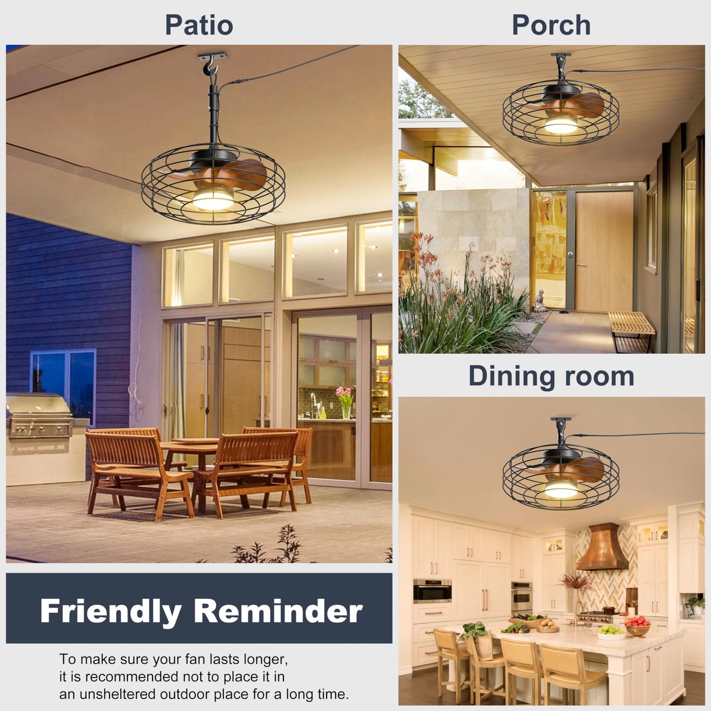Coolbull Plug and Play Outdoor Ceiling Fans with Lights, 20'' Wet Rated Gazebo Fan Remote/APP Control, Dimmable Hanging Fan for Patio Pergola, Wood Color