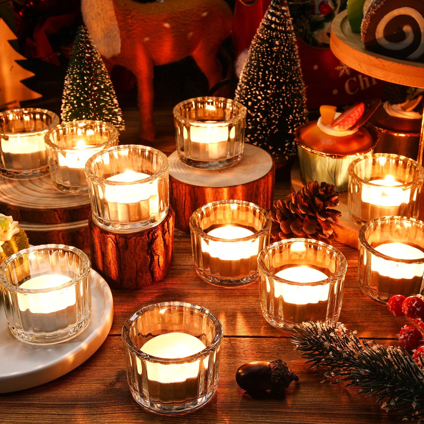 Mumufy 100 Pcs Glass Tealight Candle Holder Ribbed Votive Candle Holder for Centerpiece Wedding Proposal Spa Aromatherapy Meditation Home Decor (Clear)