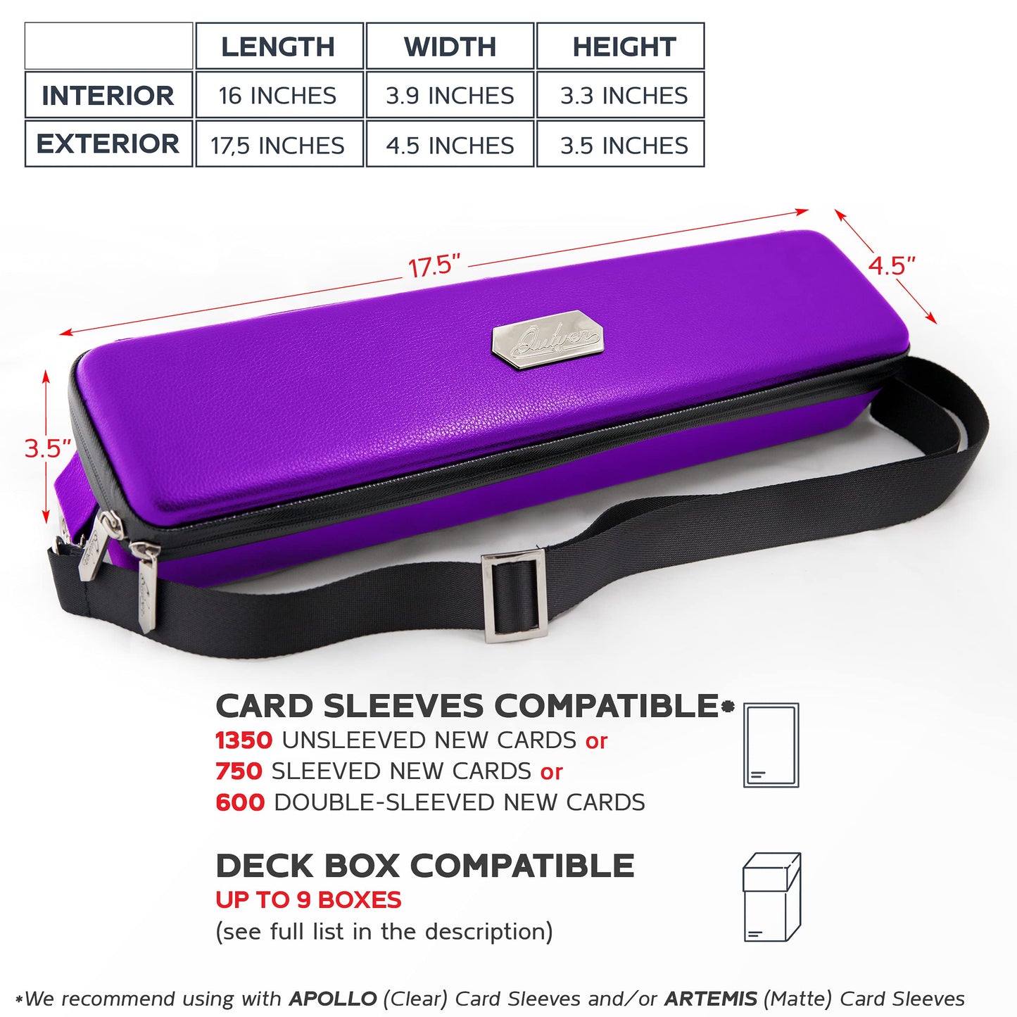 Quiver Time Purple Quiver Card Carrying Case - TCG Cards Deck Box Holder for Trading Cards, MTG Bag Playing Card Case (+Wrist & Shoulder Strap, Dividers, Separators, Corner Pads + 100 Apollo Sleeves)
